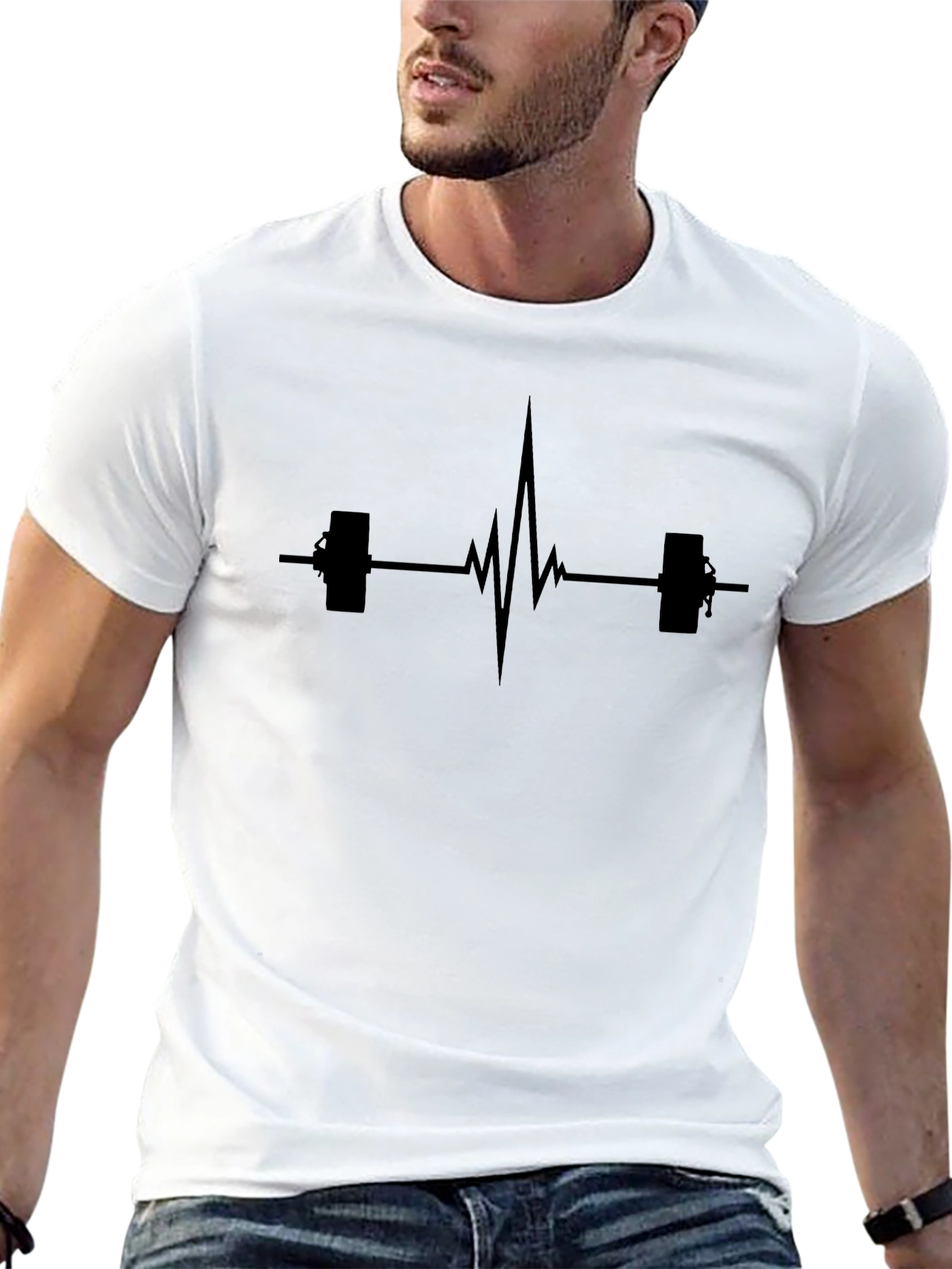 Weightlifting Heartbeat Graphic T-Shirt - Black