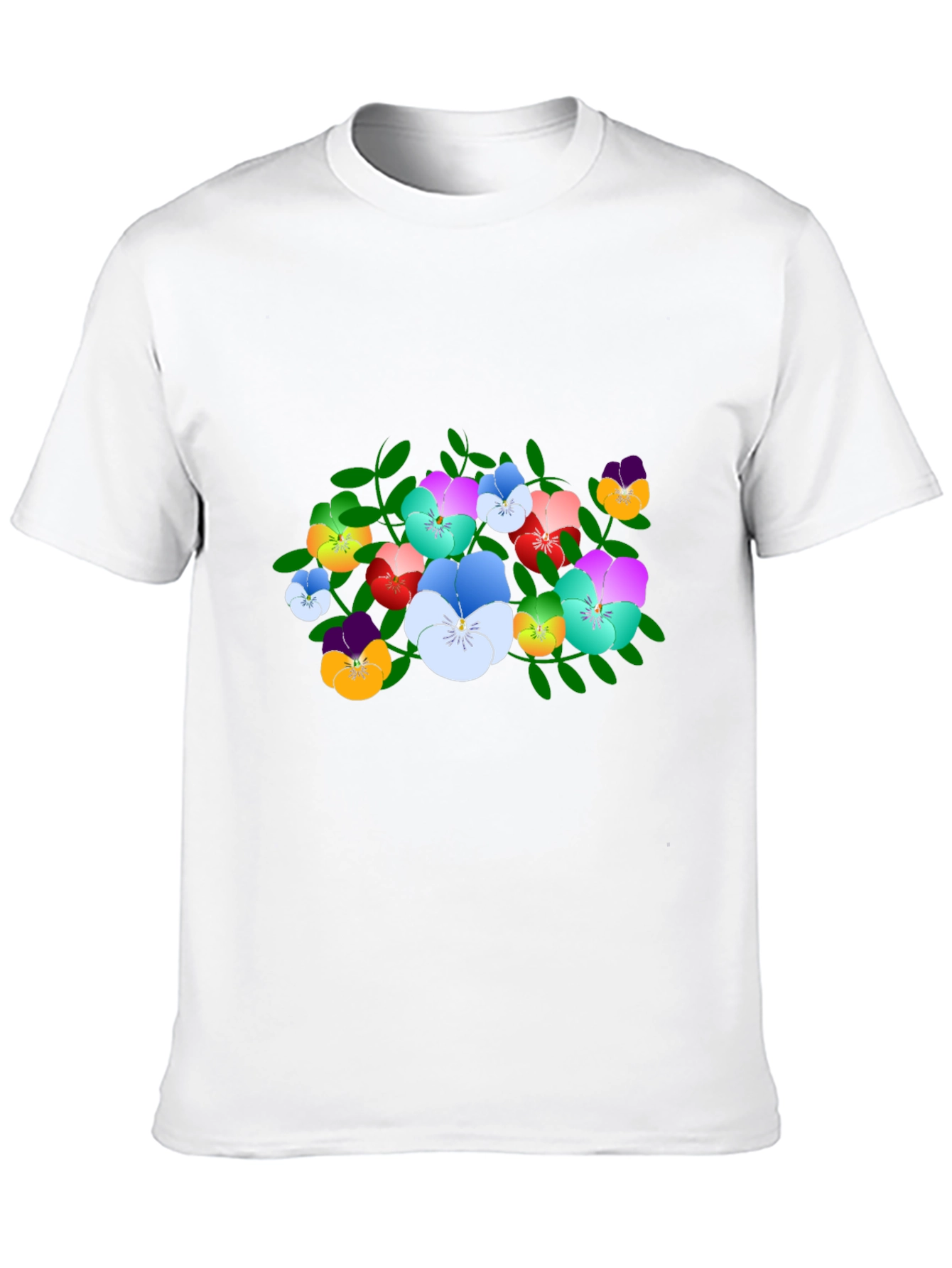 Floral Pansy Print Black T-Shirt