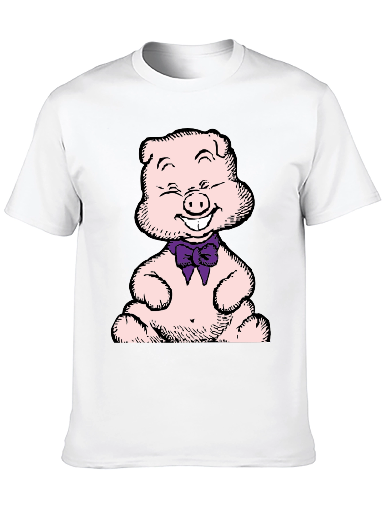 Pig Cartoon Graphic T-Shirt Black Crew Neck