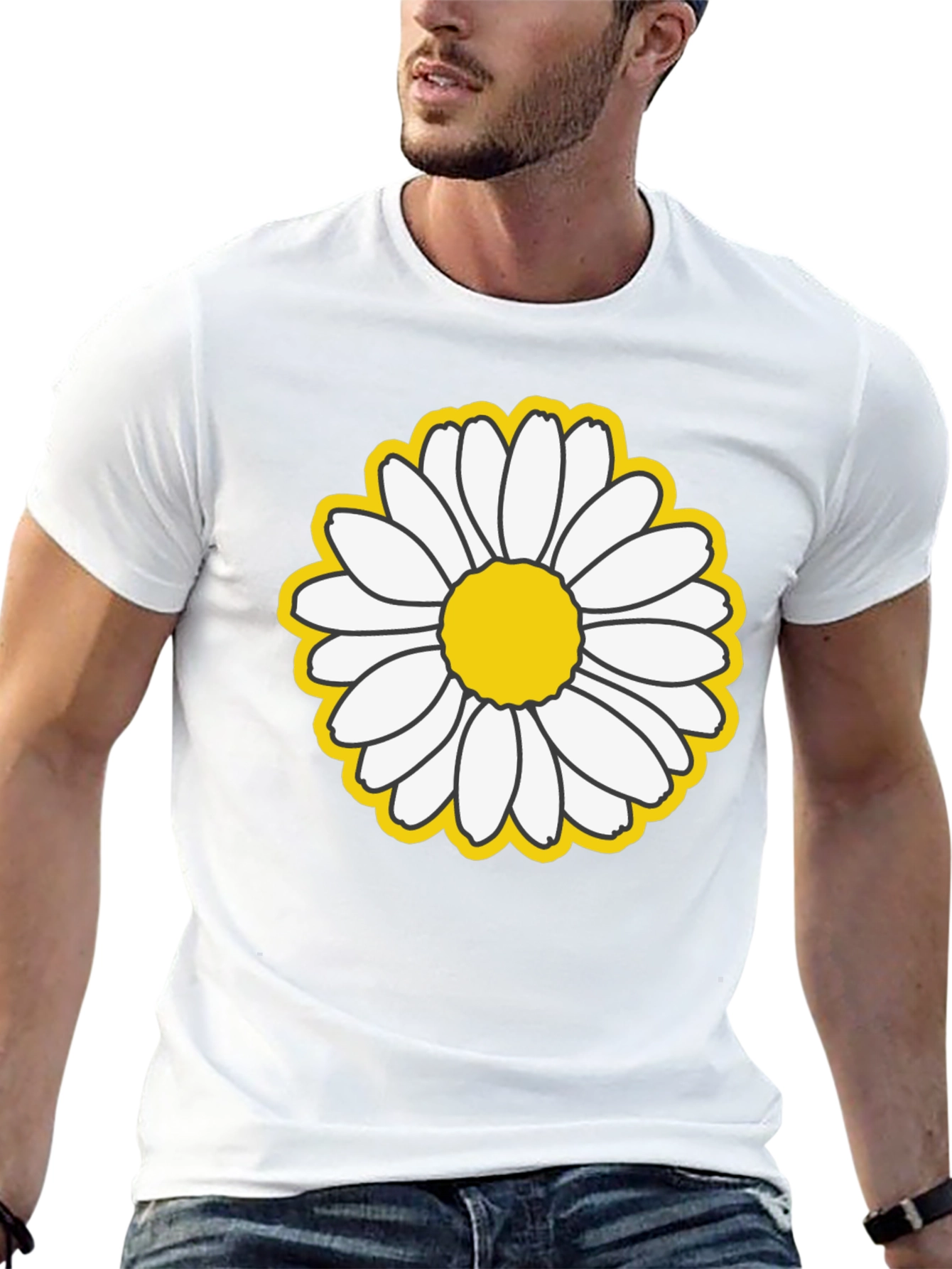 Daisy Flower Graphic Black T-Shirt