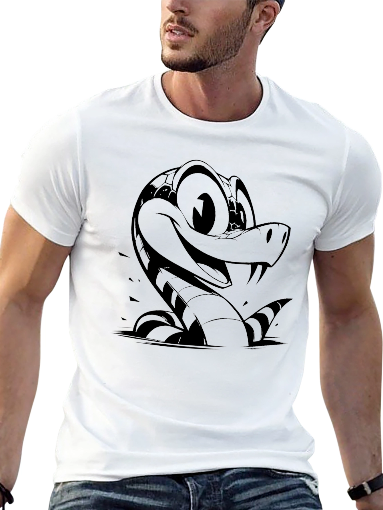 Cartoon Snake Graphic T-Shirt - Mens Black Tee