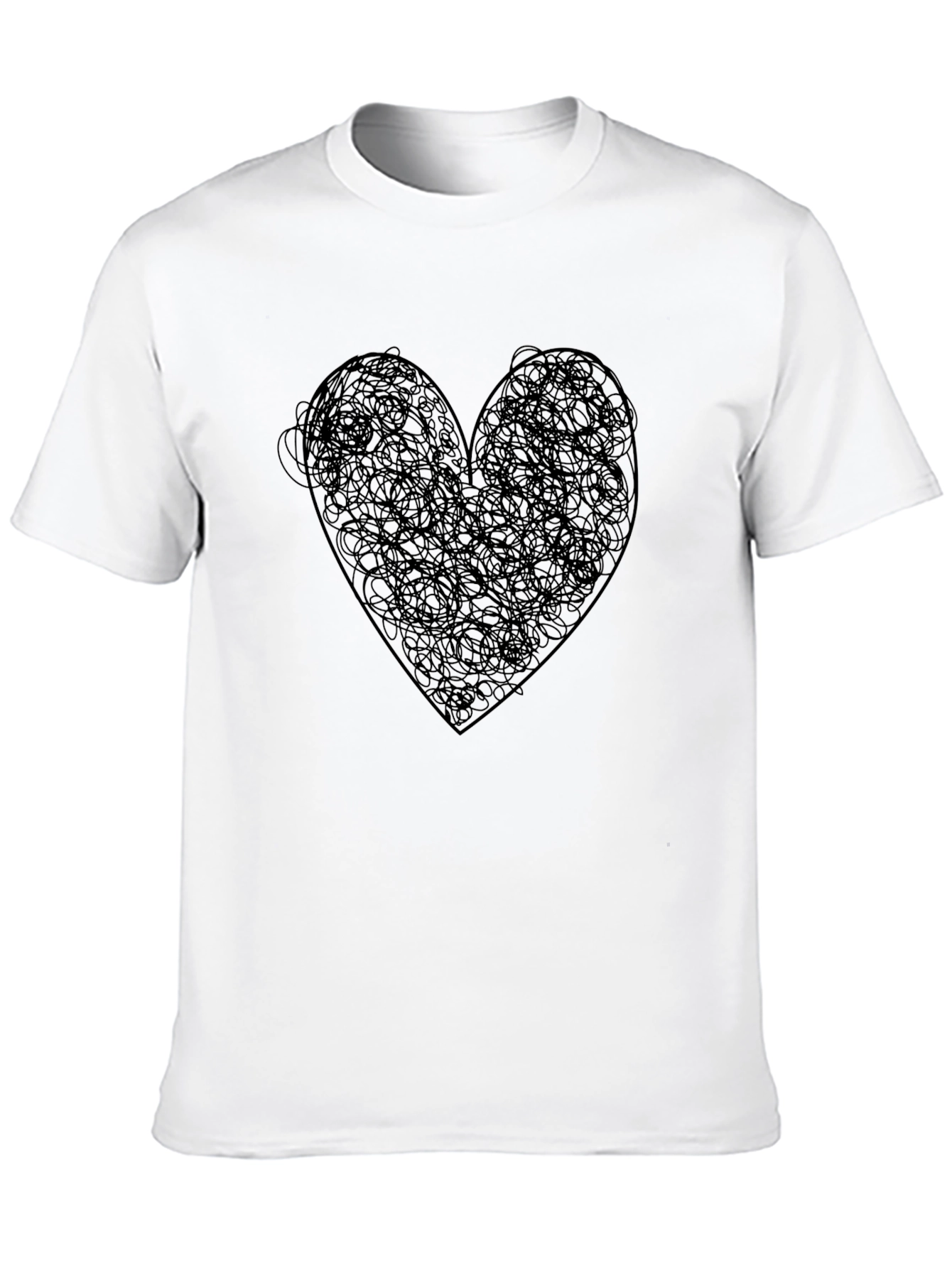 Heart Scribble Graphic Tee - Modern Artistic Black T-Shirt