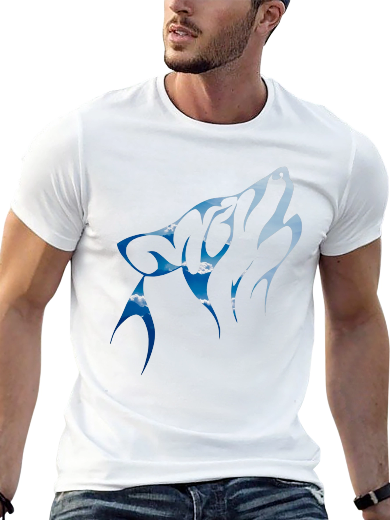 Wolf Howling Sky Design Black Tee