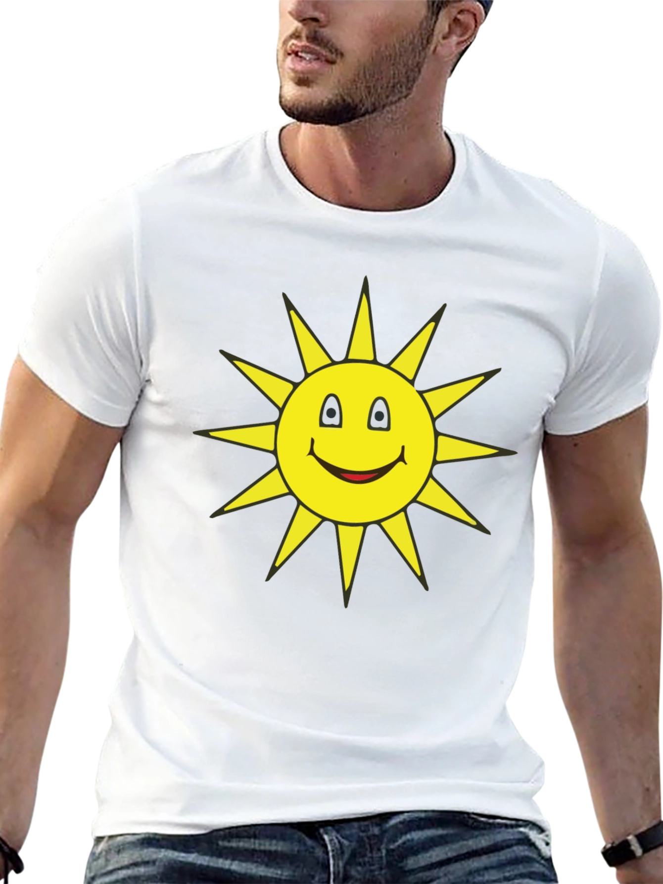 Smiley Sun Graphic T-Shirt - Black Casual Tee