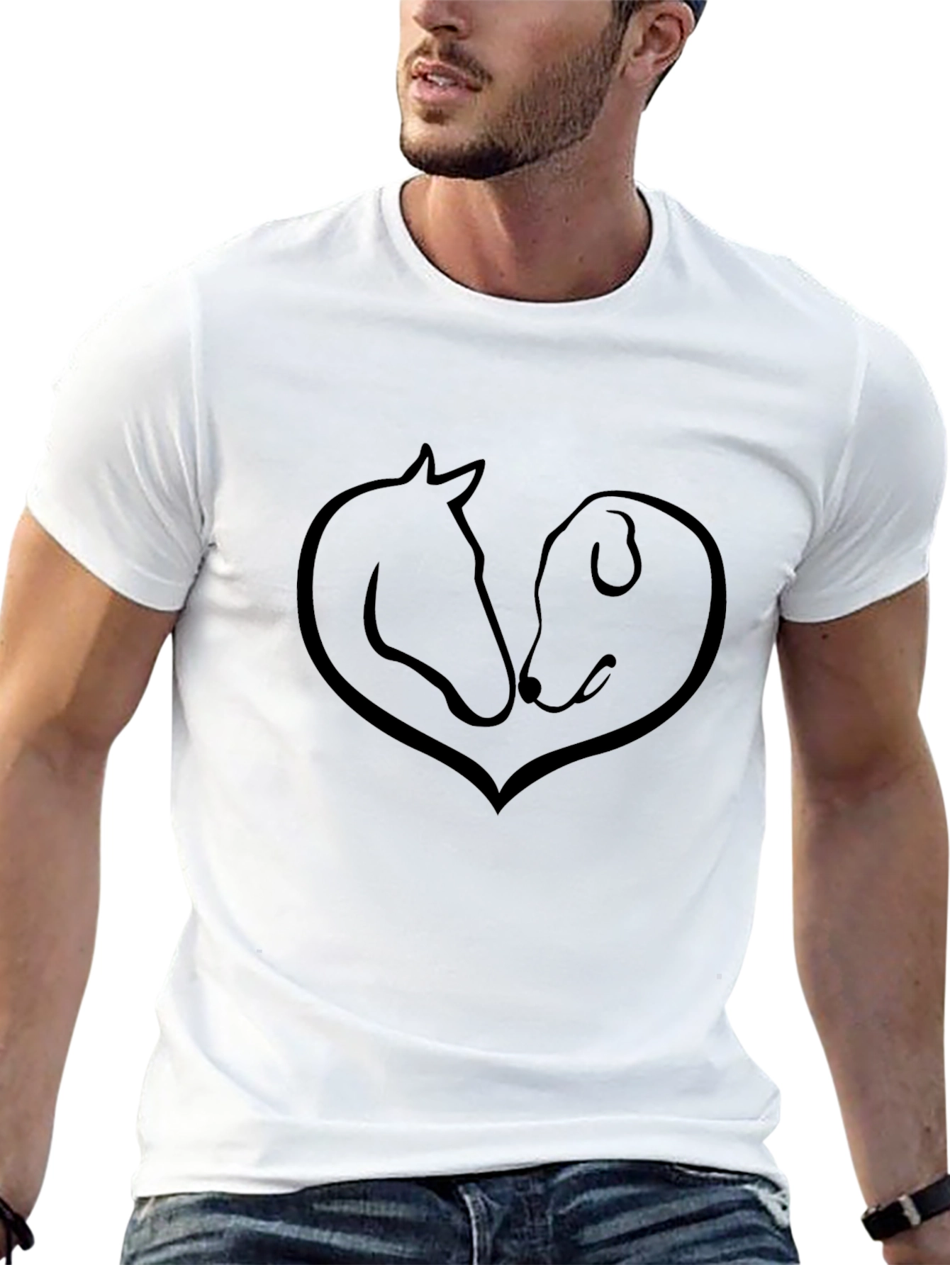 Dog and Horse Heart T-Shirt - Black