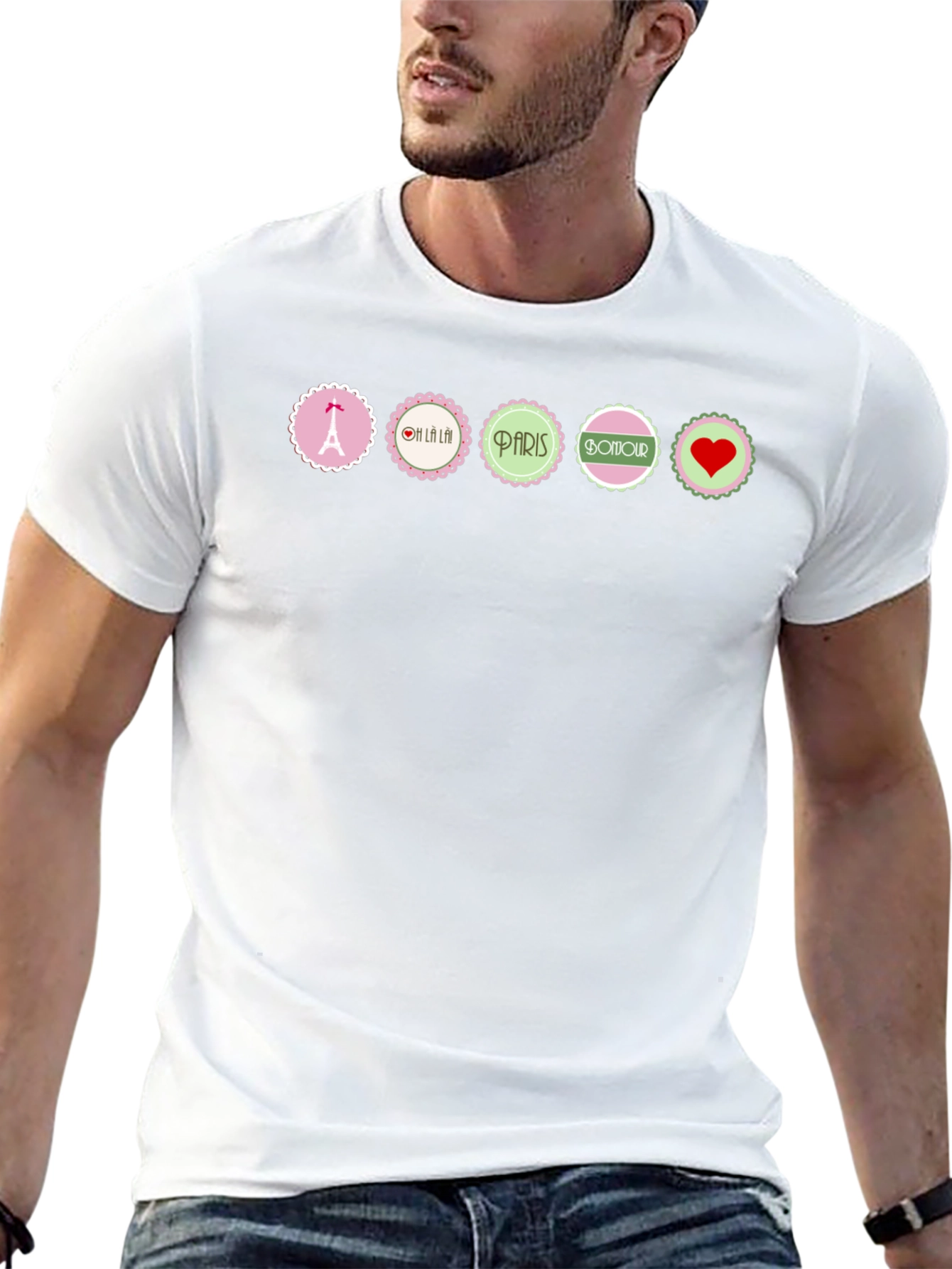 Parisian Chic Graphic T-Shirt - Eiffel Tower Bonjour Heart