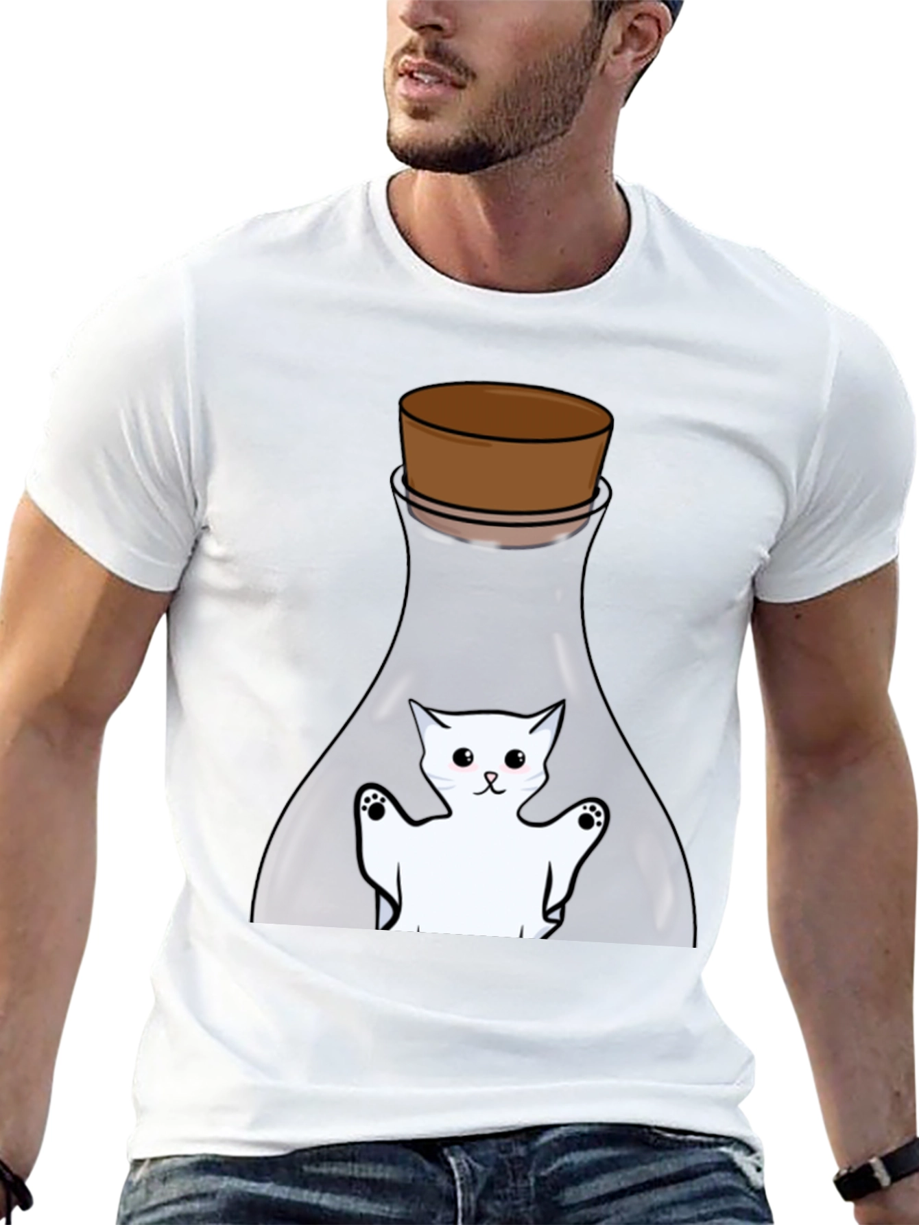 Cat in a Bottle Black T-Shirt