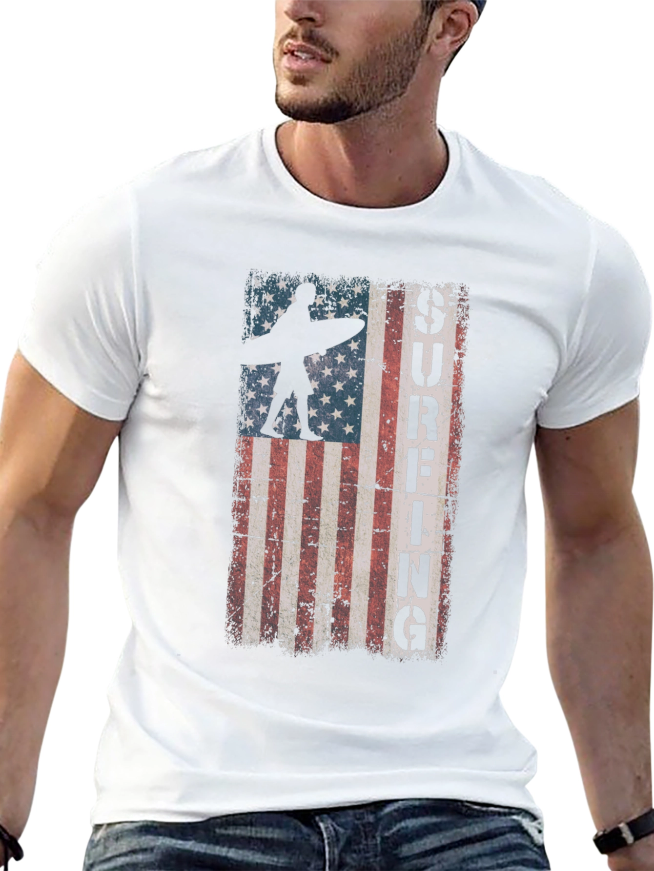 American Flag Surfing Graphic Tee