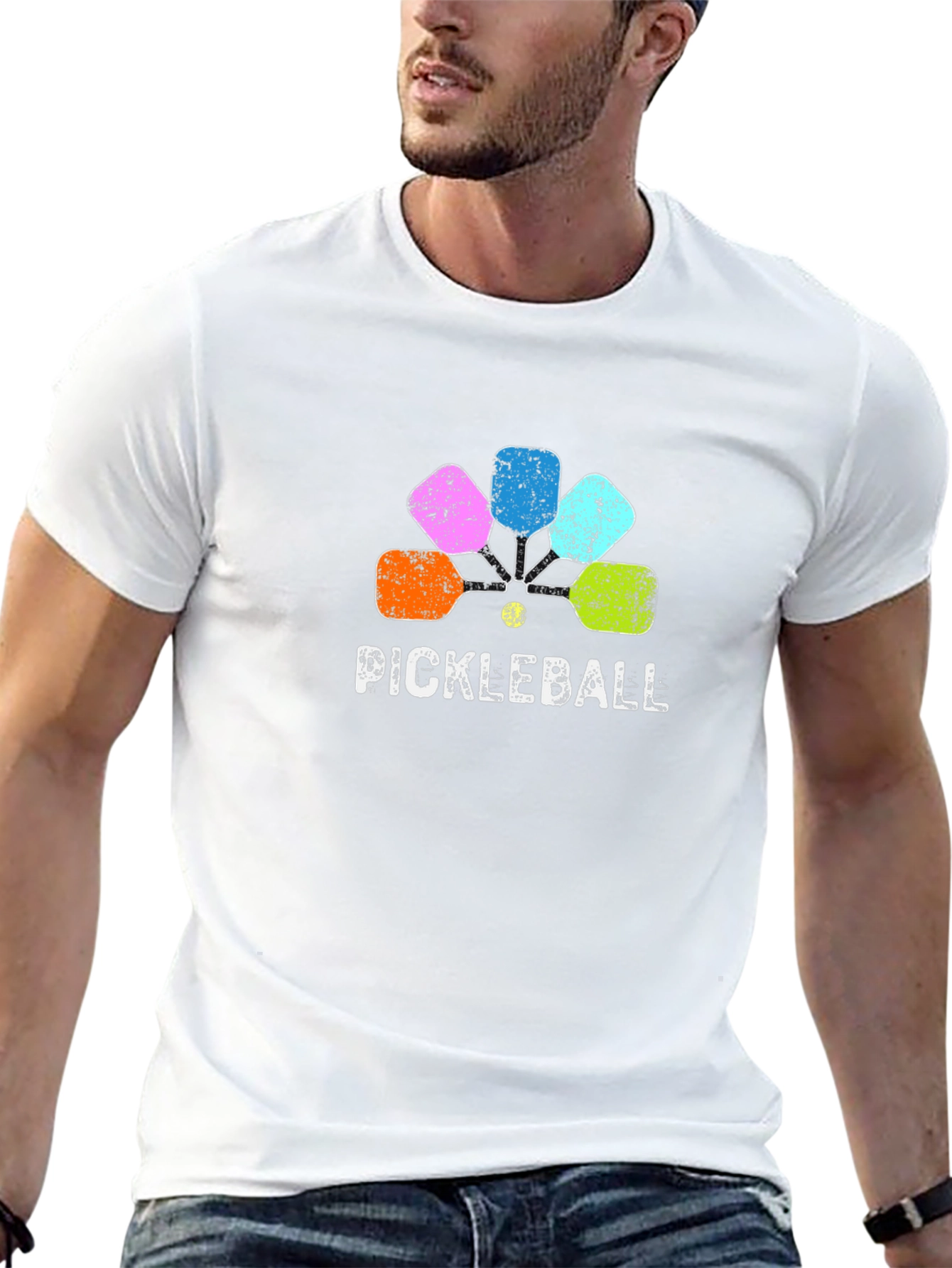 Pickleball Paddle Graphic Tee - Black Cotton Shirt