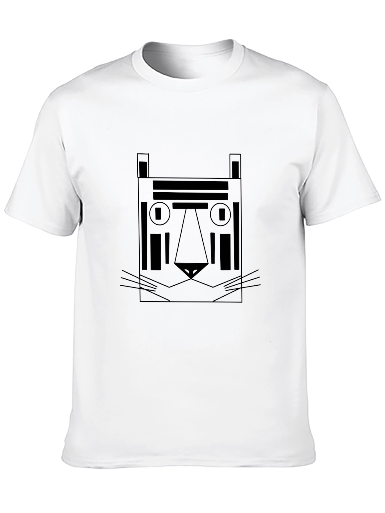 Geometric Tiger Graphic Tee - Black Cotton Shirt