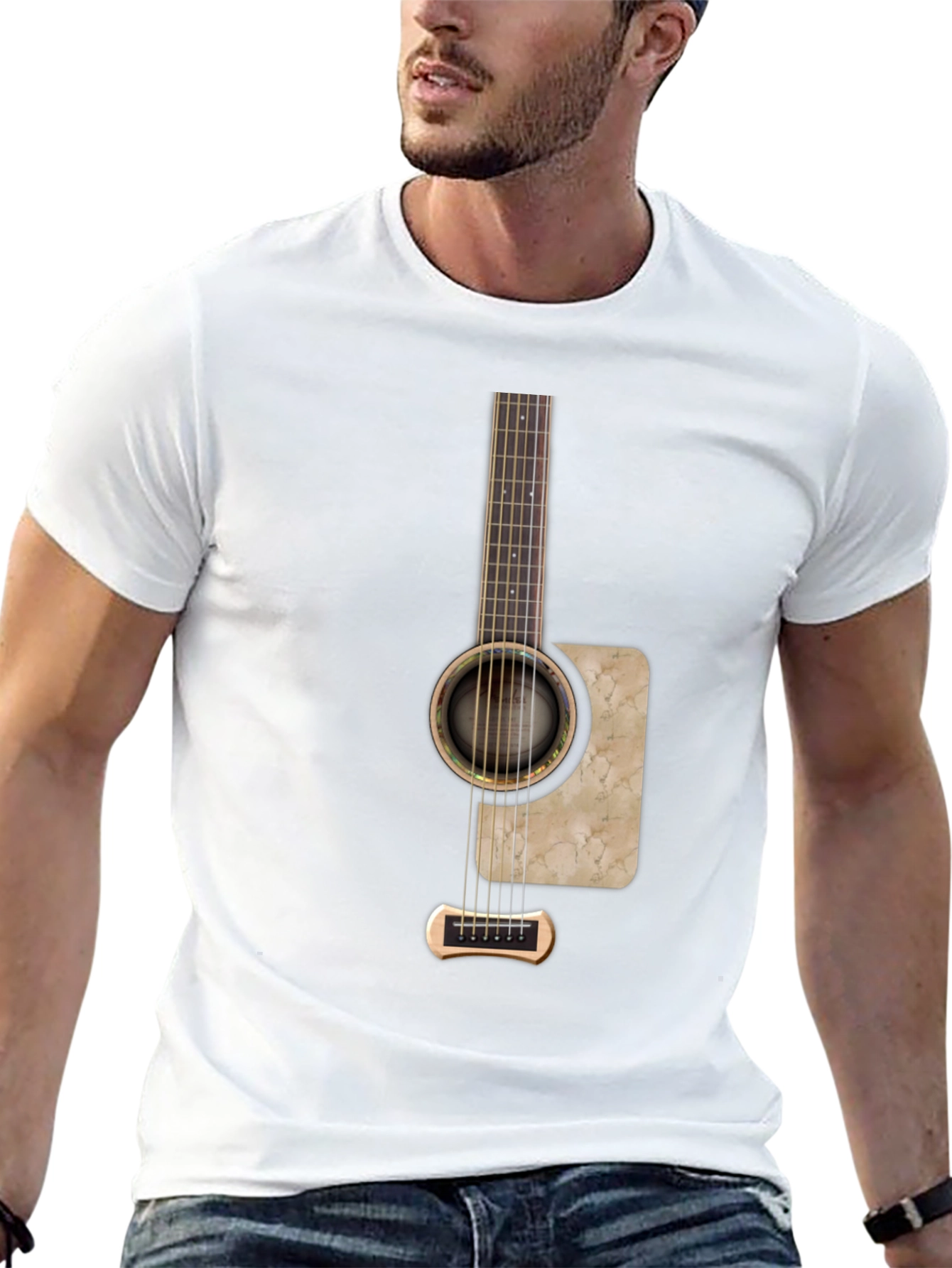 Guitar Graphic Print Black T-Shirt