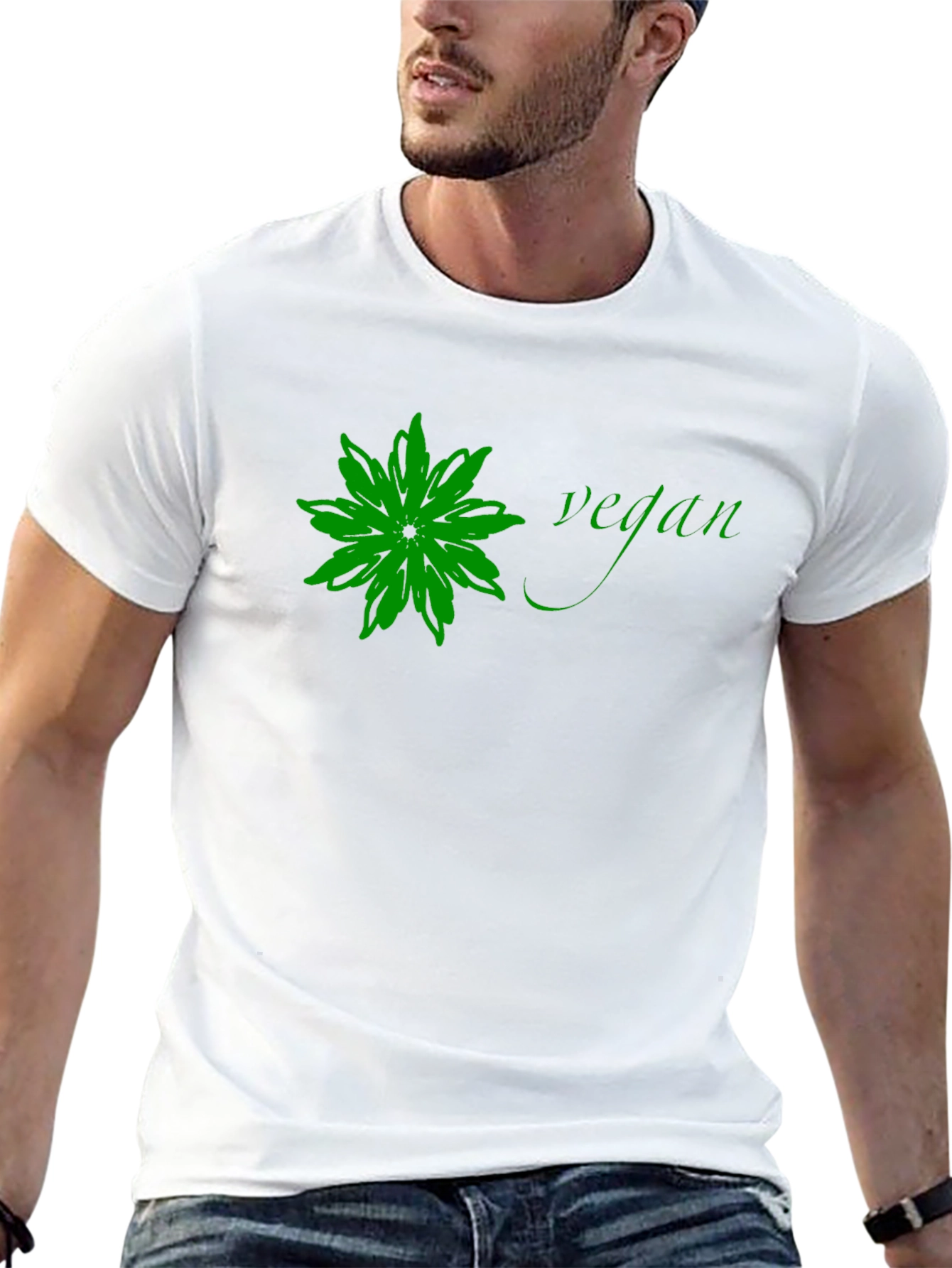 Vegan Flower Graphic Tee - Black Cotton T-Shirt