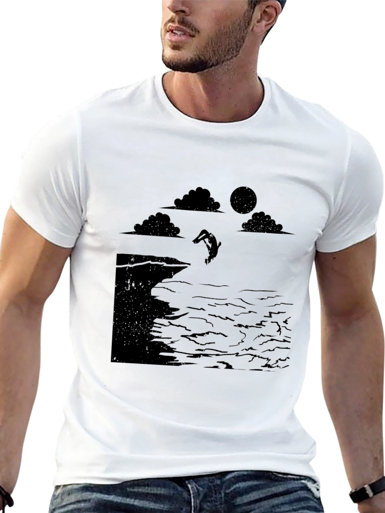 Black Cliff Diver Graphic Tee - Unique Design
