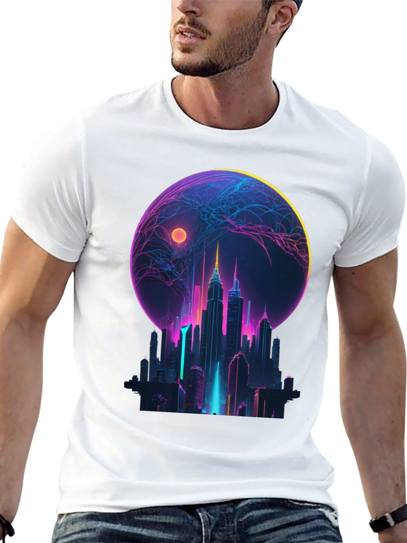 Neon Cityscape Graphic T-Shirt