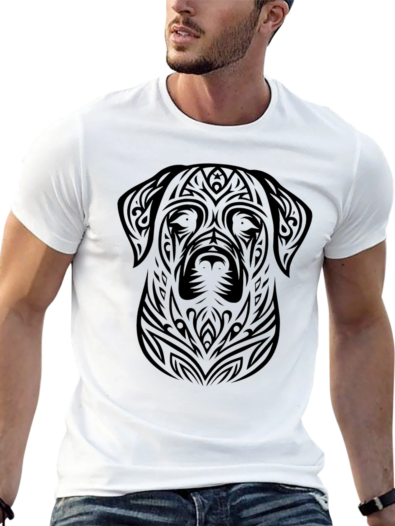 Tribal Dog Graphic Black T-Shirt