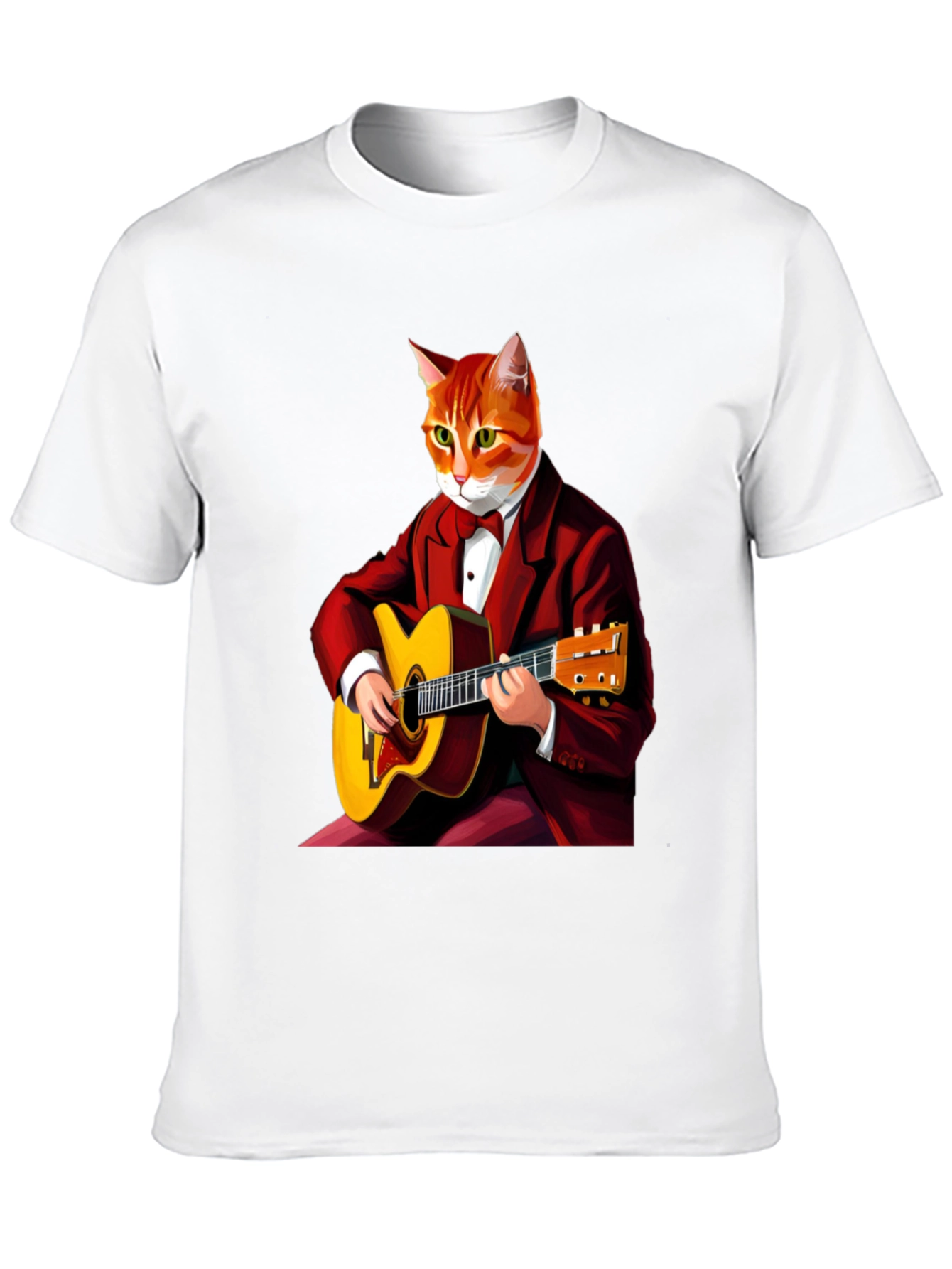 Cat Guitarist Graphic Tee - Black Crew Neck