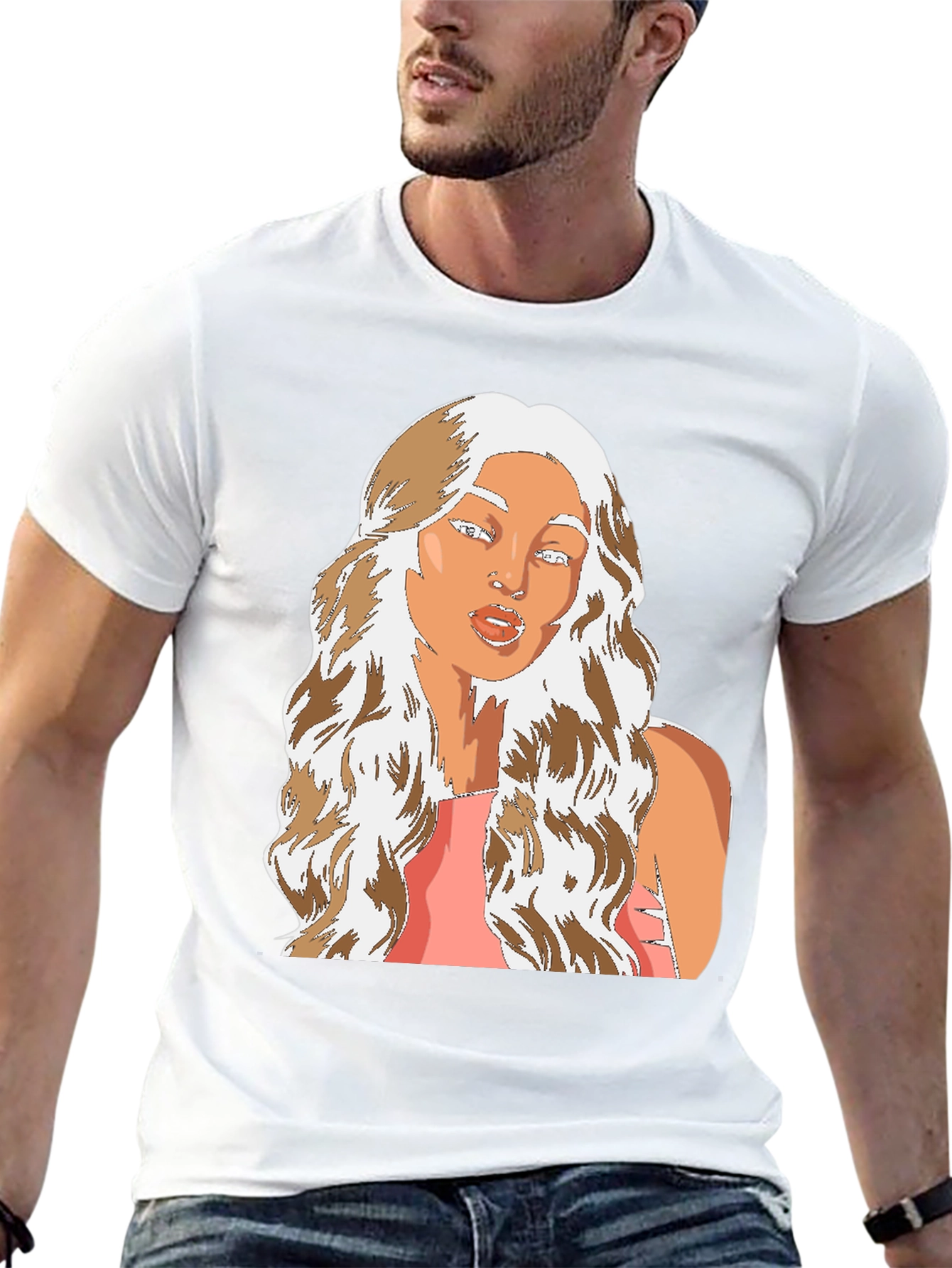Cartoon Woman Graphic Tee - Black