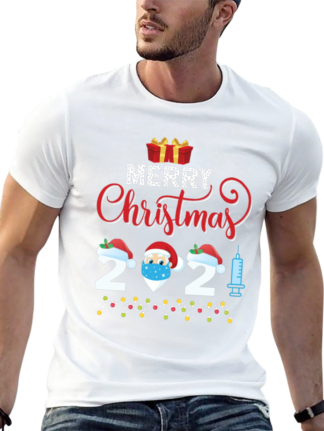 Merry Christmas 2021 Vaccinated Santa Graphic Tee
