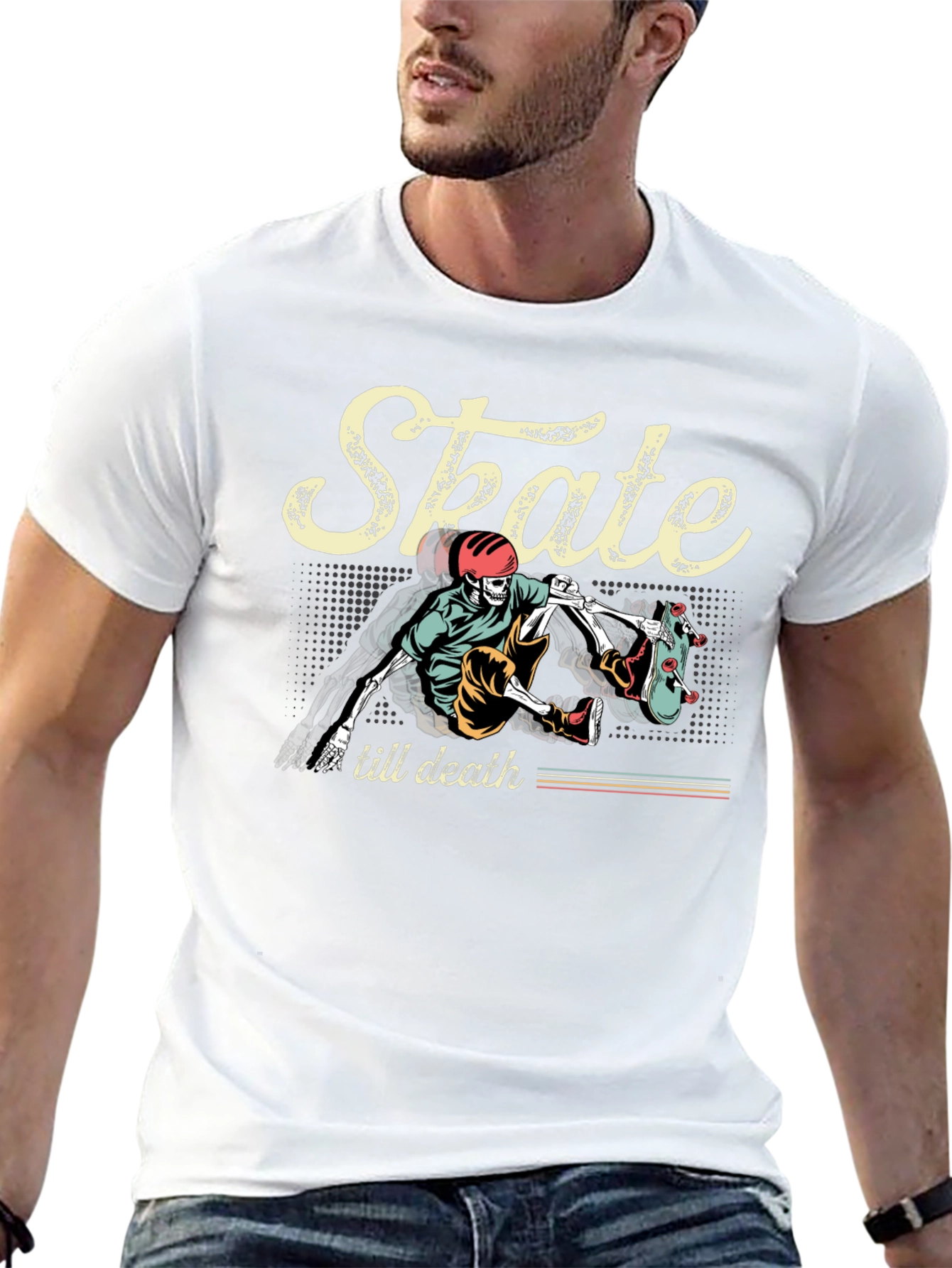Skate Till Death Graphic Tee - Skeleton Skateboard T-Shirt