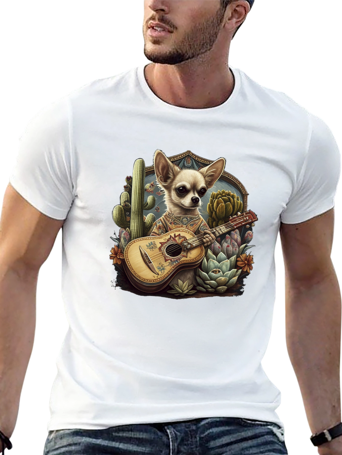 Chihuahua Guitarist Graphic T-Shirt - Mens Black Tee