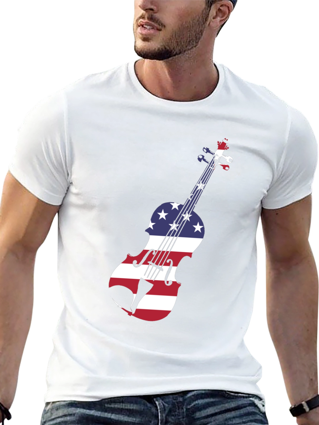 Patriotic Violin Graphic Tee - Black