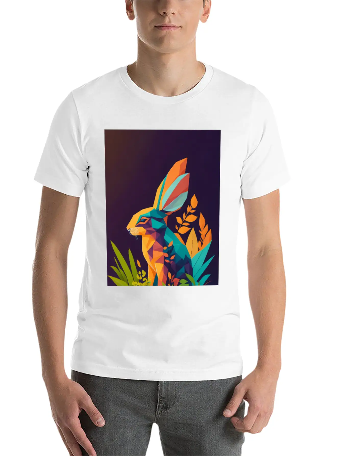 A Silhouette Design Of A Rabbit In The Jungle Essential Unisex Summer Tee – Soft Cotton Casual Fit