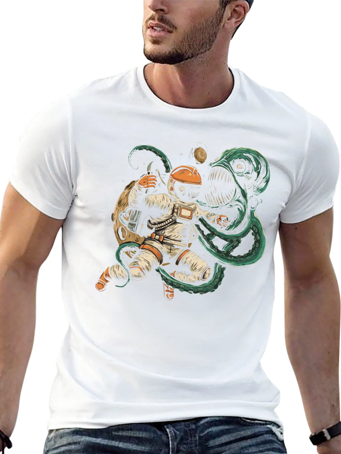 Astronaut vs Space Monster Graphic T-Shirt