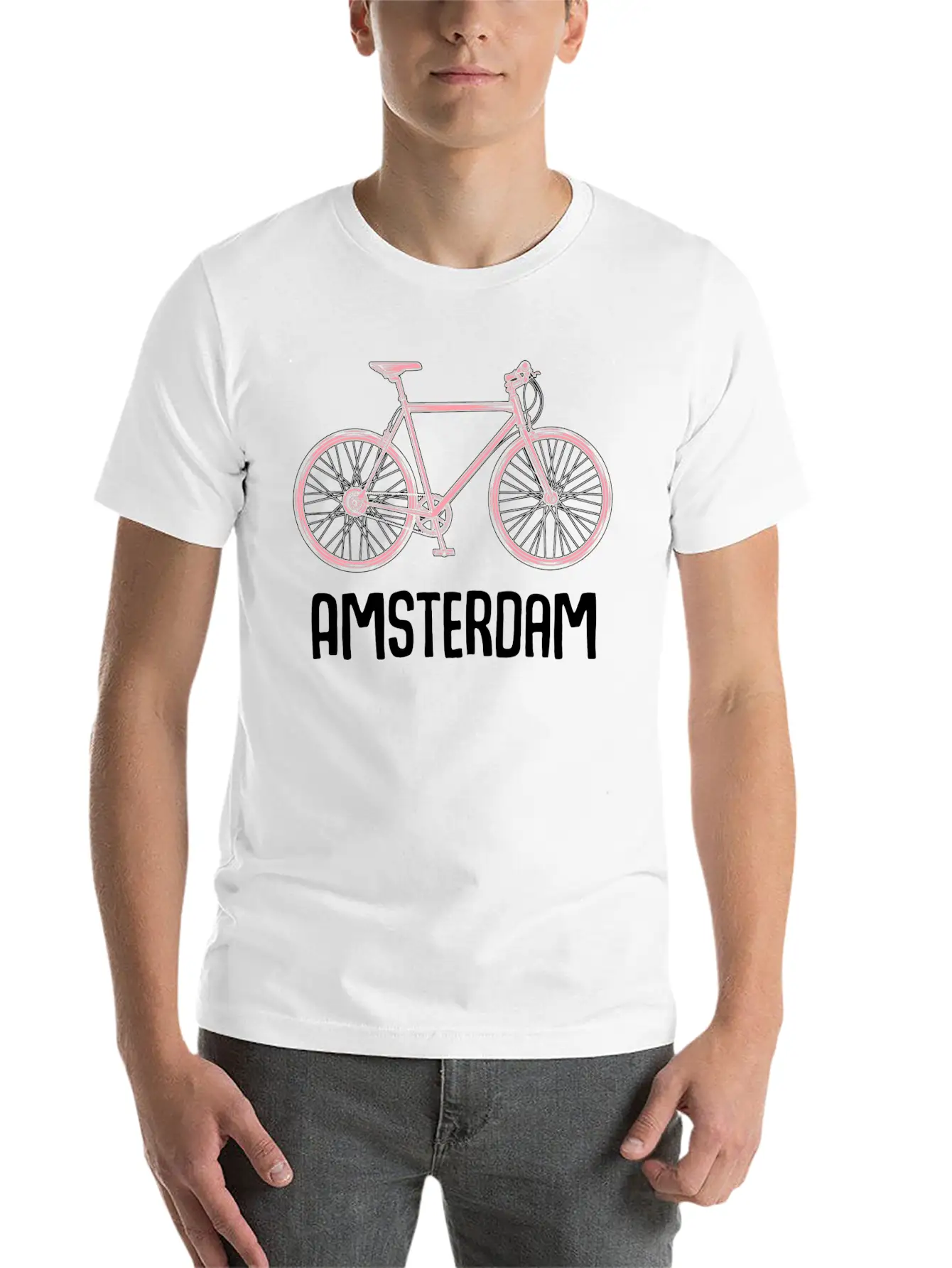 Amsterdam Bike Tourist Vacation City Trip Tour Stylish Everyday T-Shirt – Unisex Basic Cotton Tee