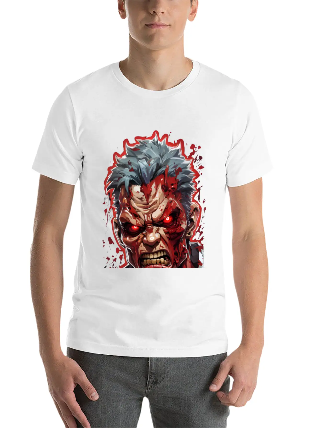 Anime Red Angry Zombie Stylish Everyday T-Shirt – Unisex Basic Cotton Tee