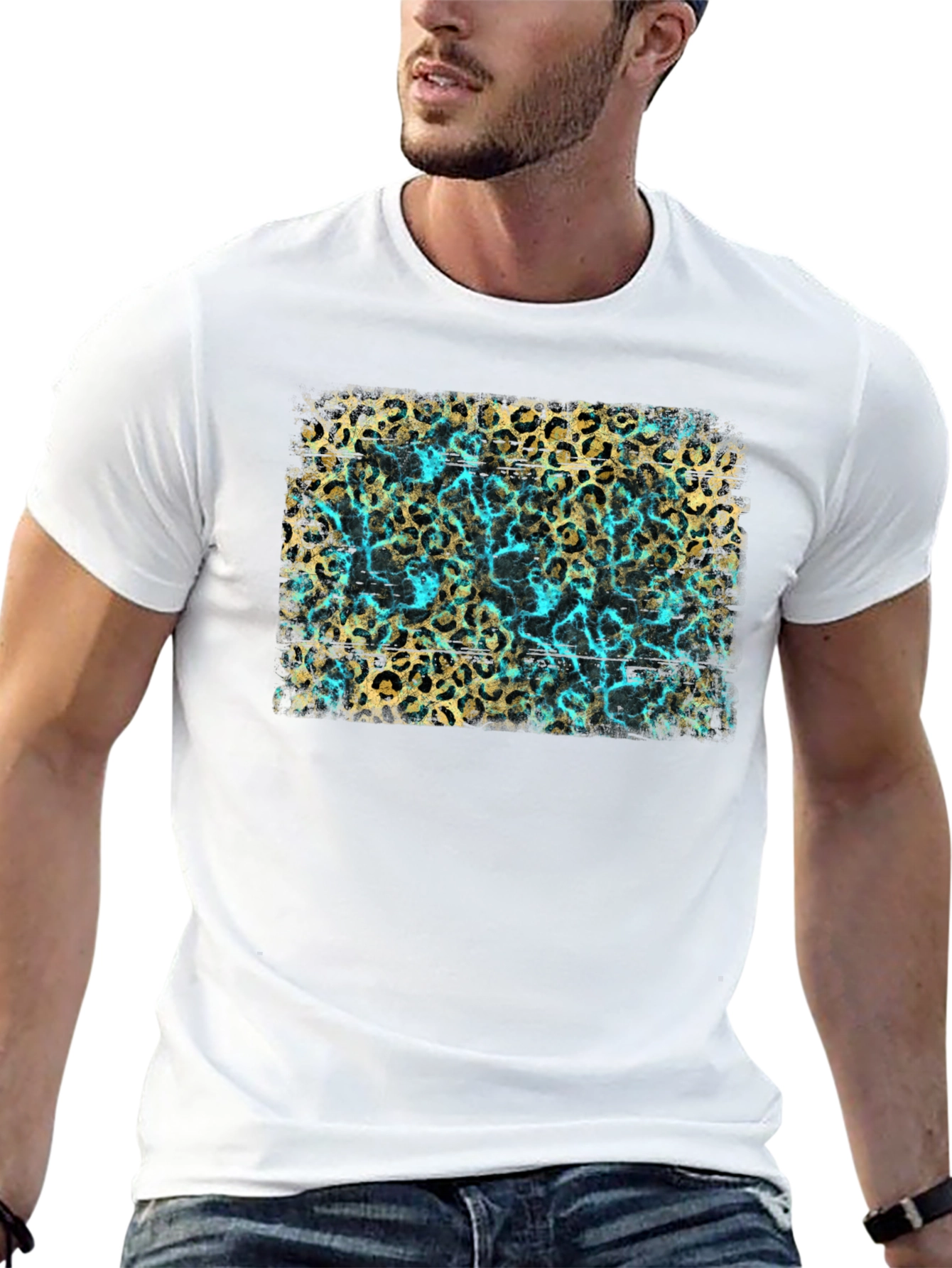 Leopard Print Tee - Turquoise Accent