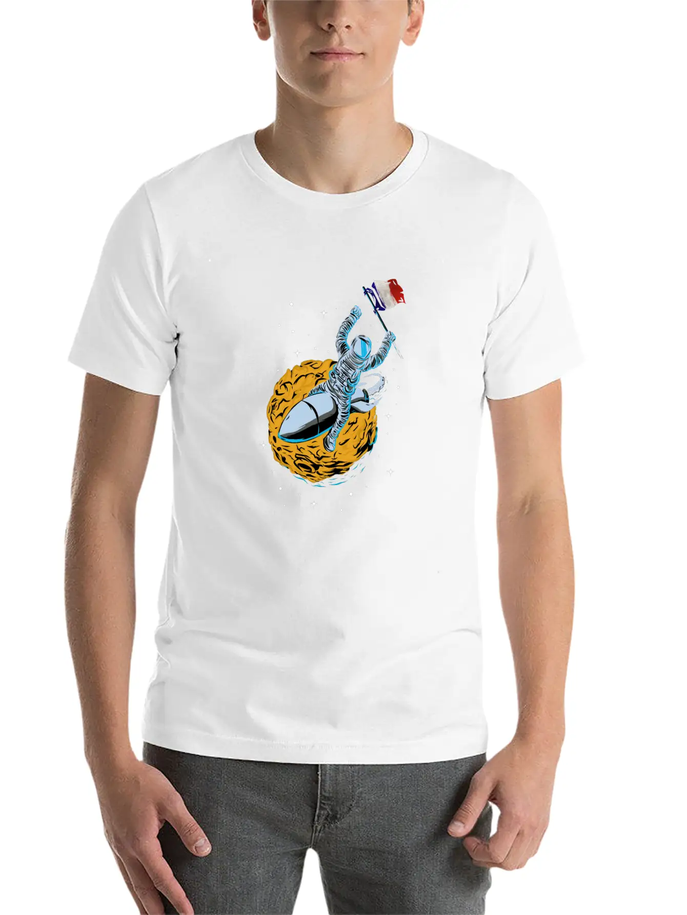 Astronaut Space Flag France Comfortable Minimalist Graphic Tee – Summer Style Essential