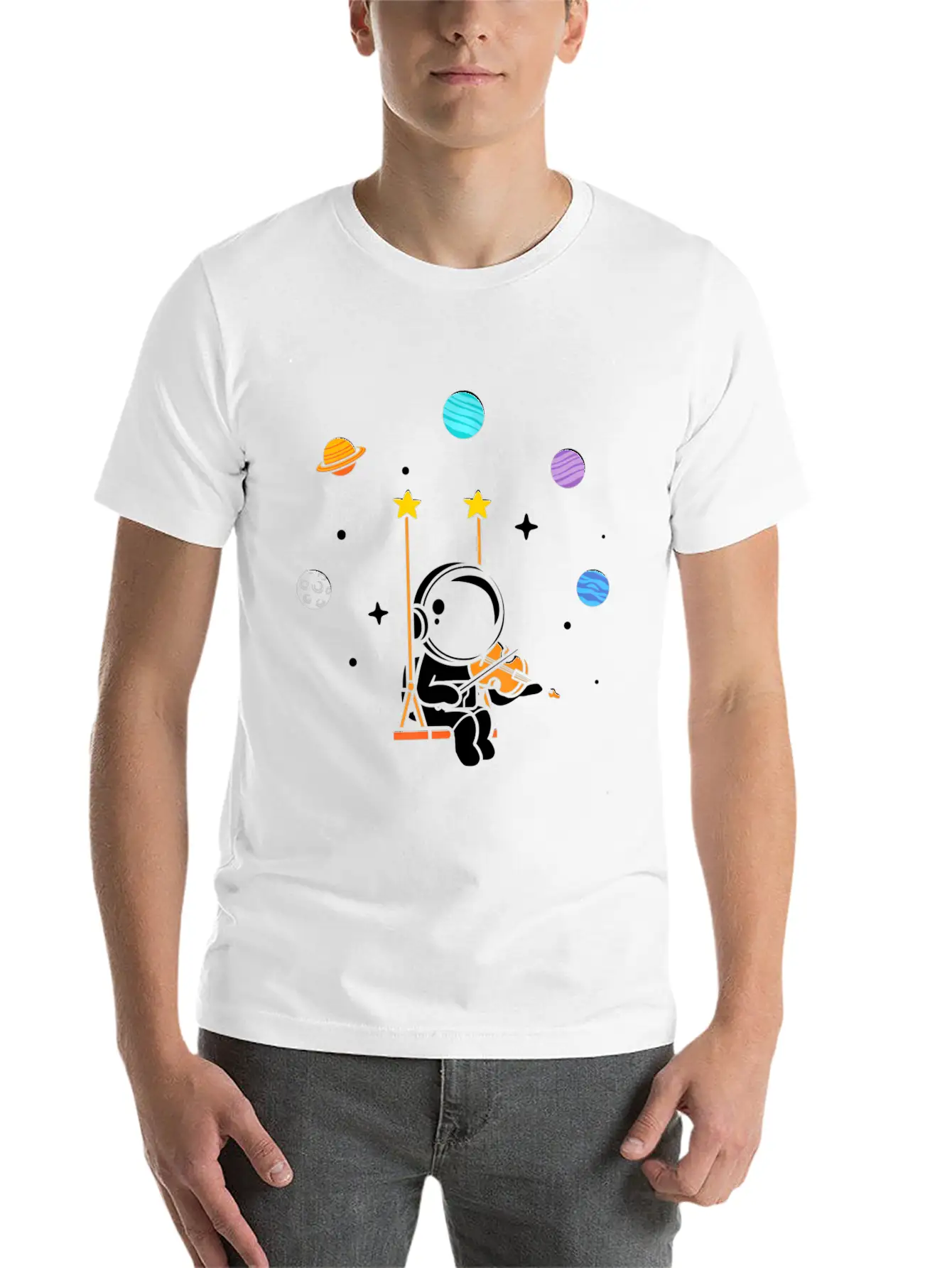 Astronaut Violin Player Violinist Viola Classical Unisex Short Sleeve Soft Cotton T-Shirt – Casual Everyday Wear