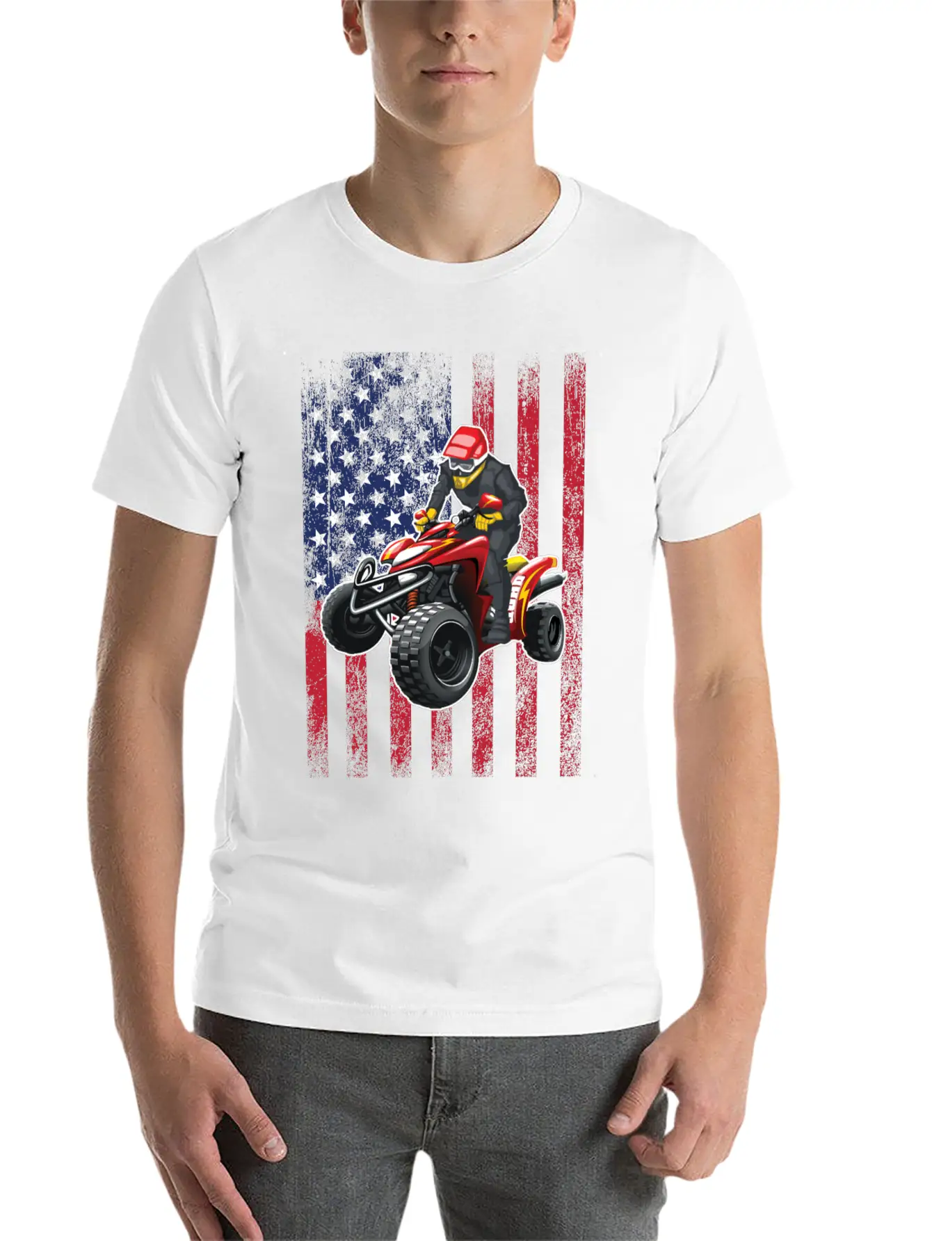 ATV Quad Biking USA Flag Design Unisex Short Sleeve Soft Cotton T-Shirt – Casual Everyday Wear