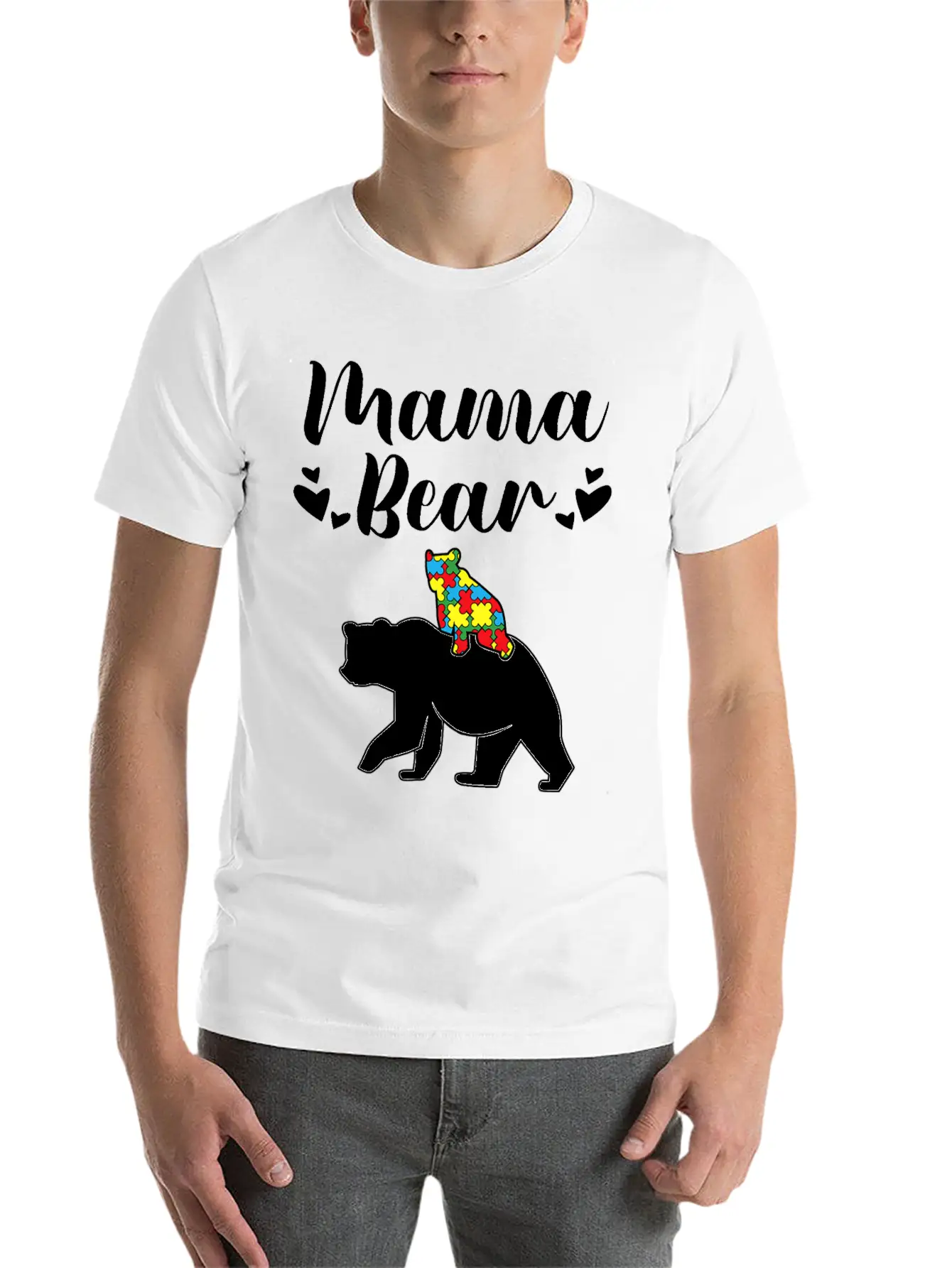 Autism Awareness Mama Bear Proud Autistic Mom Love Unisex Short Sleeve Soft Cotton T-Shirt – Casual Everyday Wear