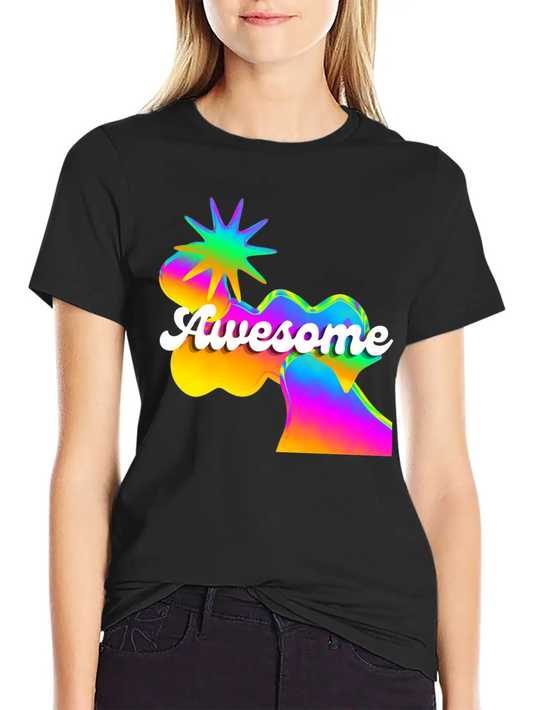 "Awesome" Retro Neon Shapes Design Stylish Everyday T-Shirt – Unisex Basic Cotton Tee