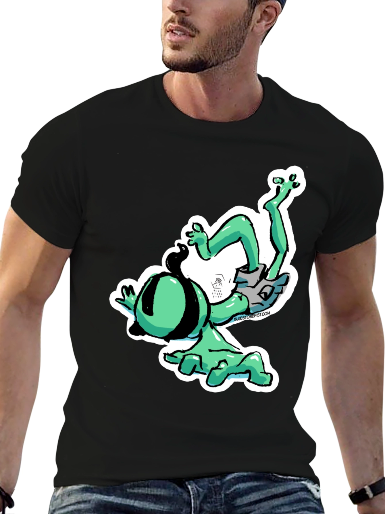Funky Cartoon Alien T-Shirt - Black Cotton Blend