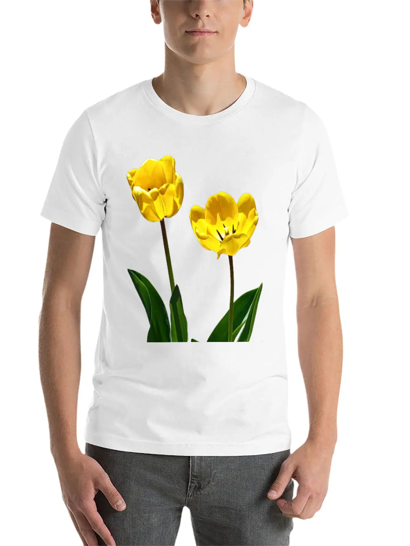 Backlit Yellow Tulips Unisex Short Sleeve Soft Cotton T-Shirt – Casual Everyday Wear