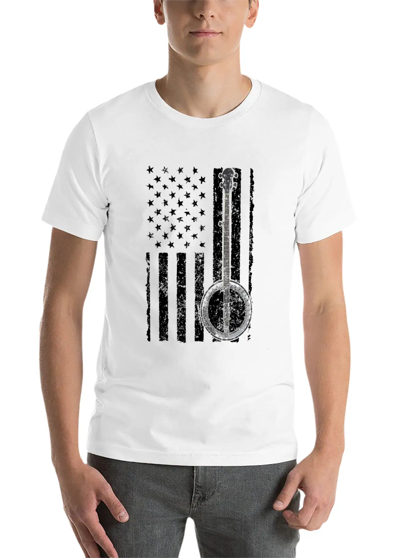 Banjo Bluegrass American Flag USA Apparel Comfortable Minimalist Graphic Tee – Summer Style Essential