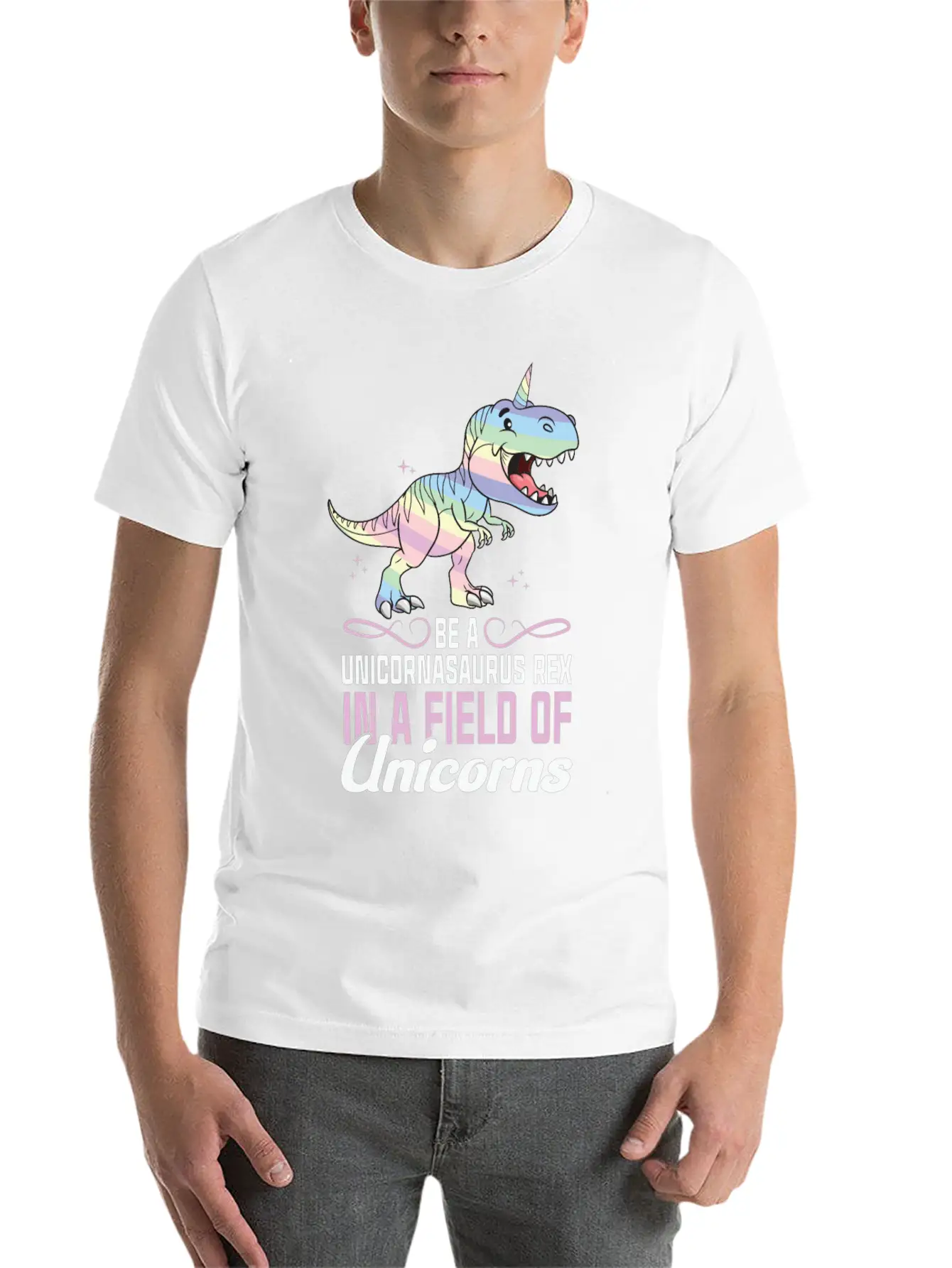 Be A Unicornasaurus Rex In A Field Of Unicorns Stylish Everyday T-Shirt – Unisex Basic Cotton Tee