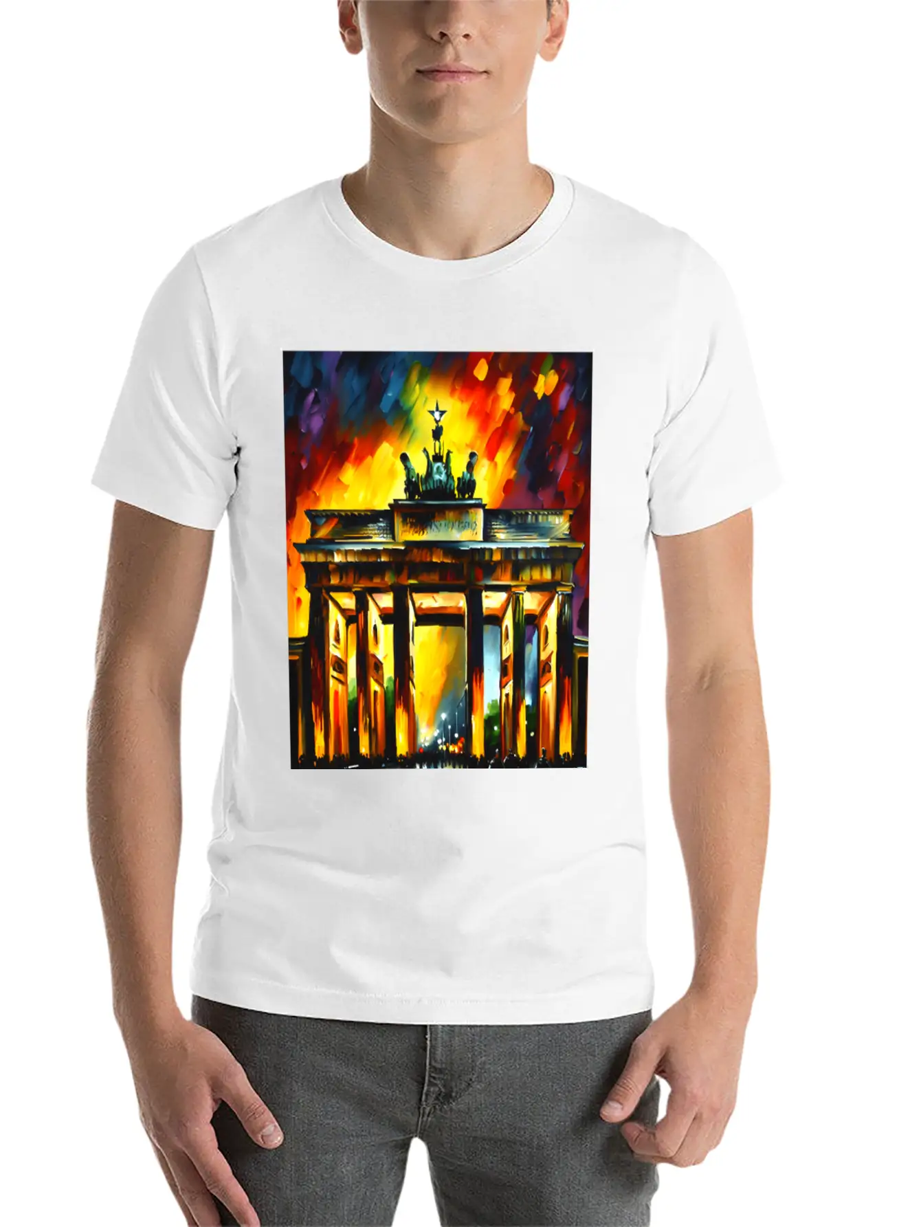 Berlin Brandenburg Gate Oil Spatula Painting Style Stylish Everyday T-Shirt – Unisex Basic Cotton Tee