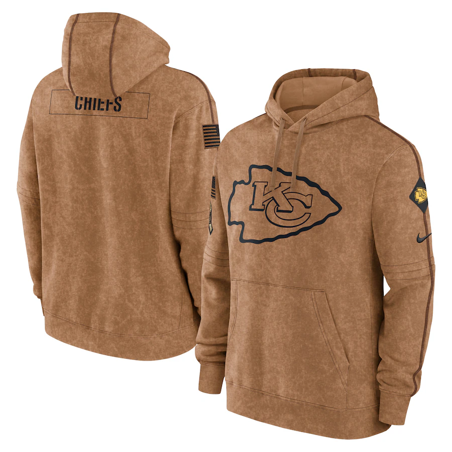 Men's Kansas City Chiefs Brown 2023 Salute To Service Club Pullover Hoodie1