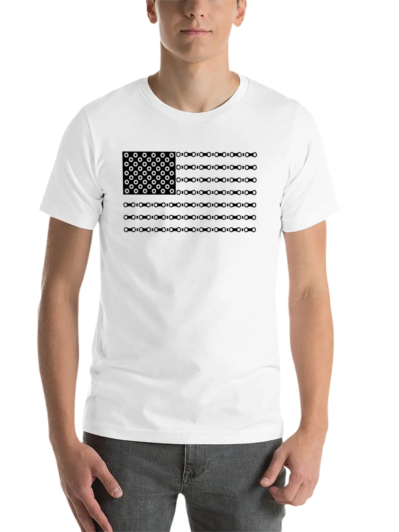 Bicycle Chain American Flag Unisex Short Sleeve Soft Cotton T-Shirt – Casual Everyday Wear