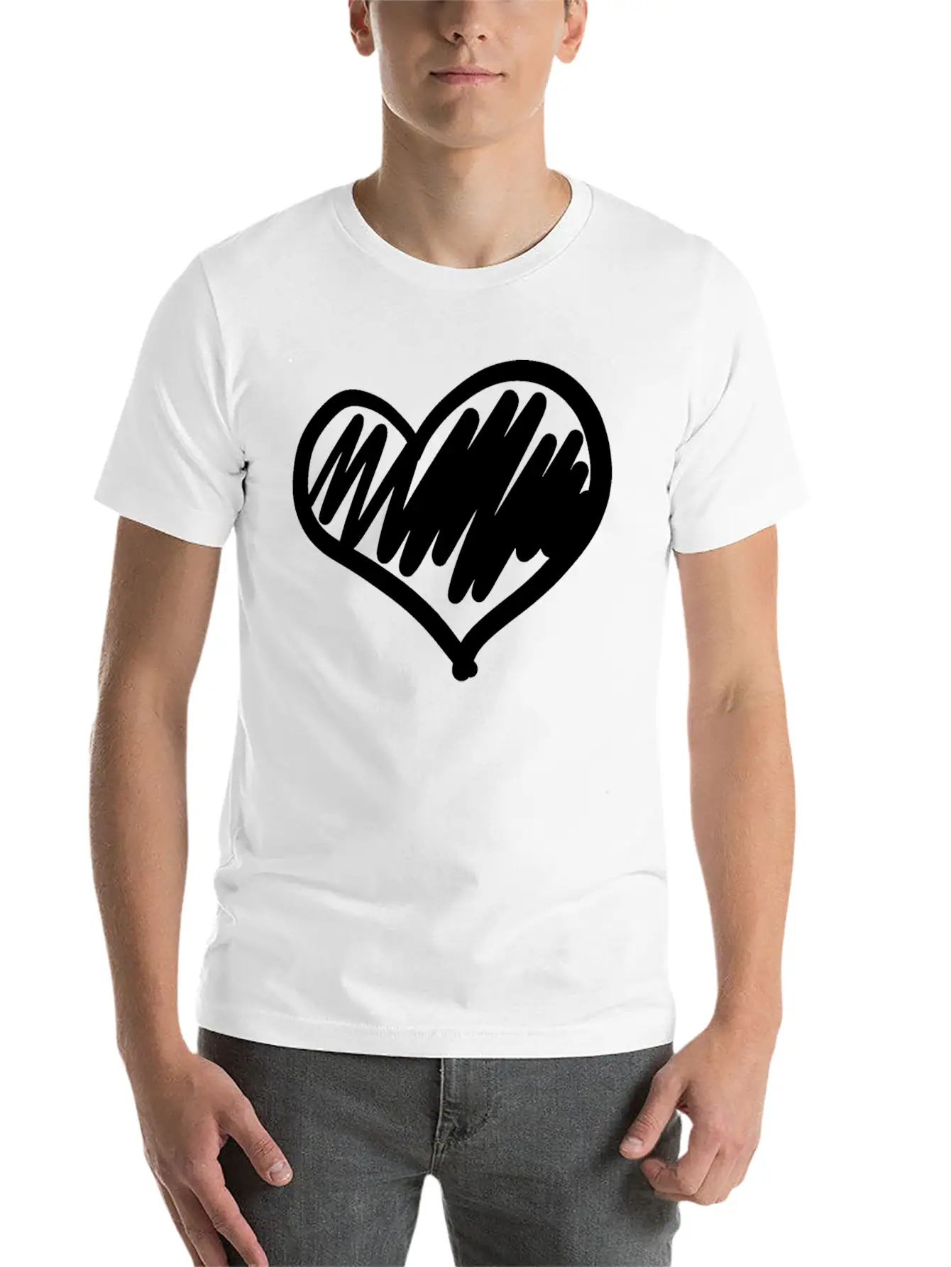 Big Heart Hand Drawn Timeless Short Sleeve Tee – Comfy And Minimalist Design