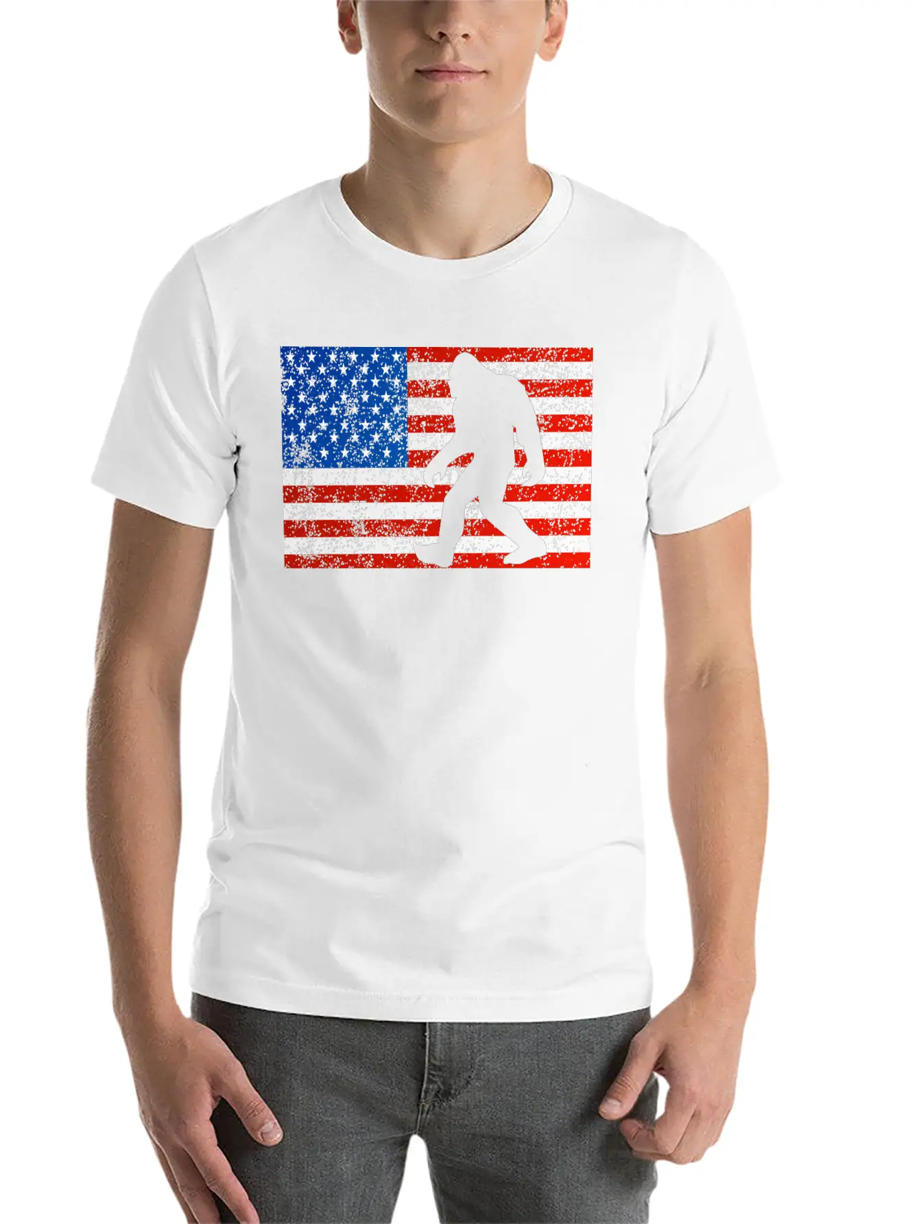 Bigfoot Sasquatch I Believe Retro American Flag 4t Stylish Everyday T-Shirt – Unisex Basic Cotton Tee