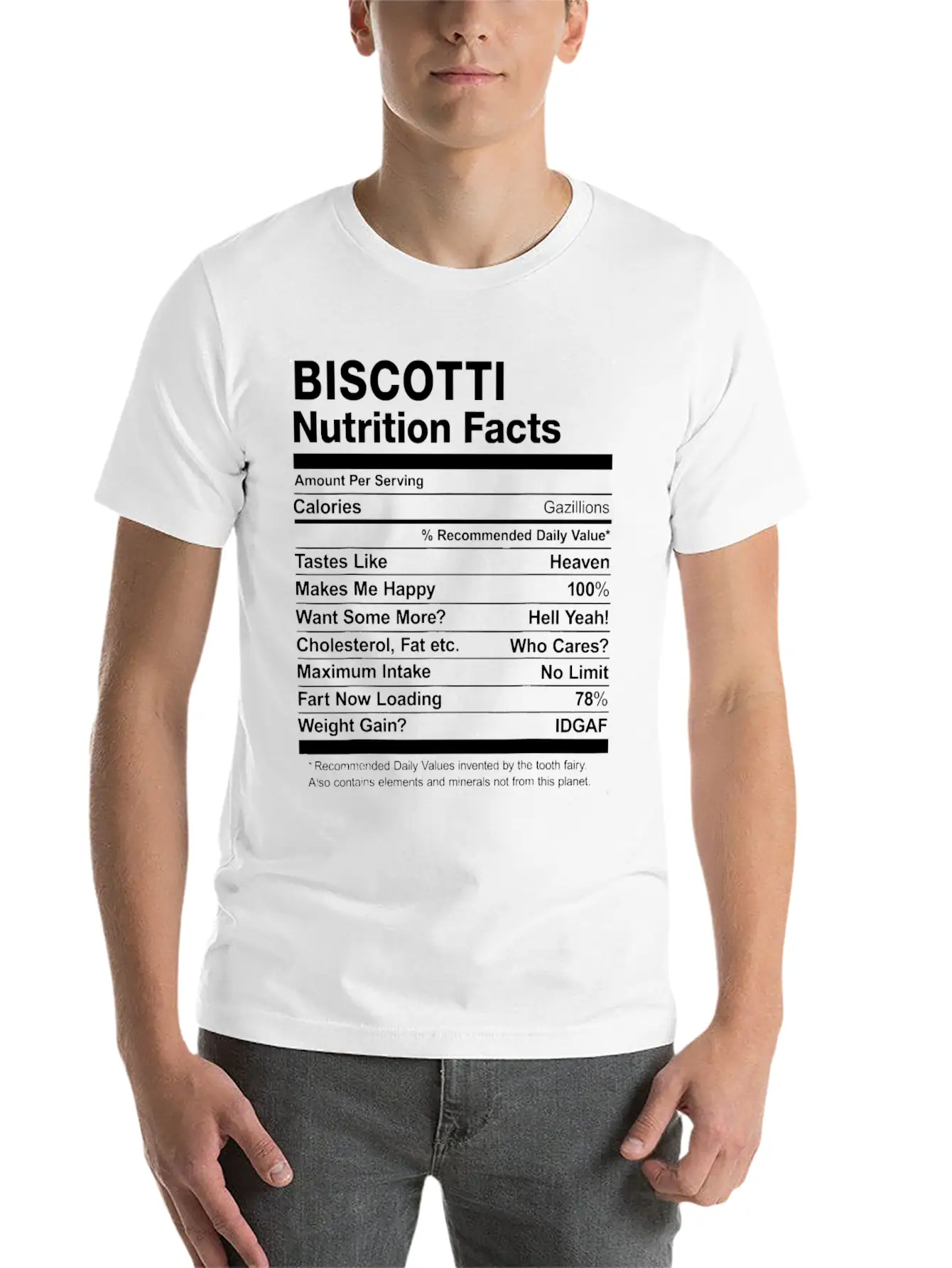 Biscotti Nutrition Facts Funny T Shirt Basic Graphic T-Shirt – Daily Comfort In Soft Cotton