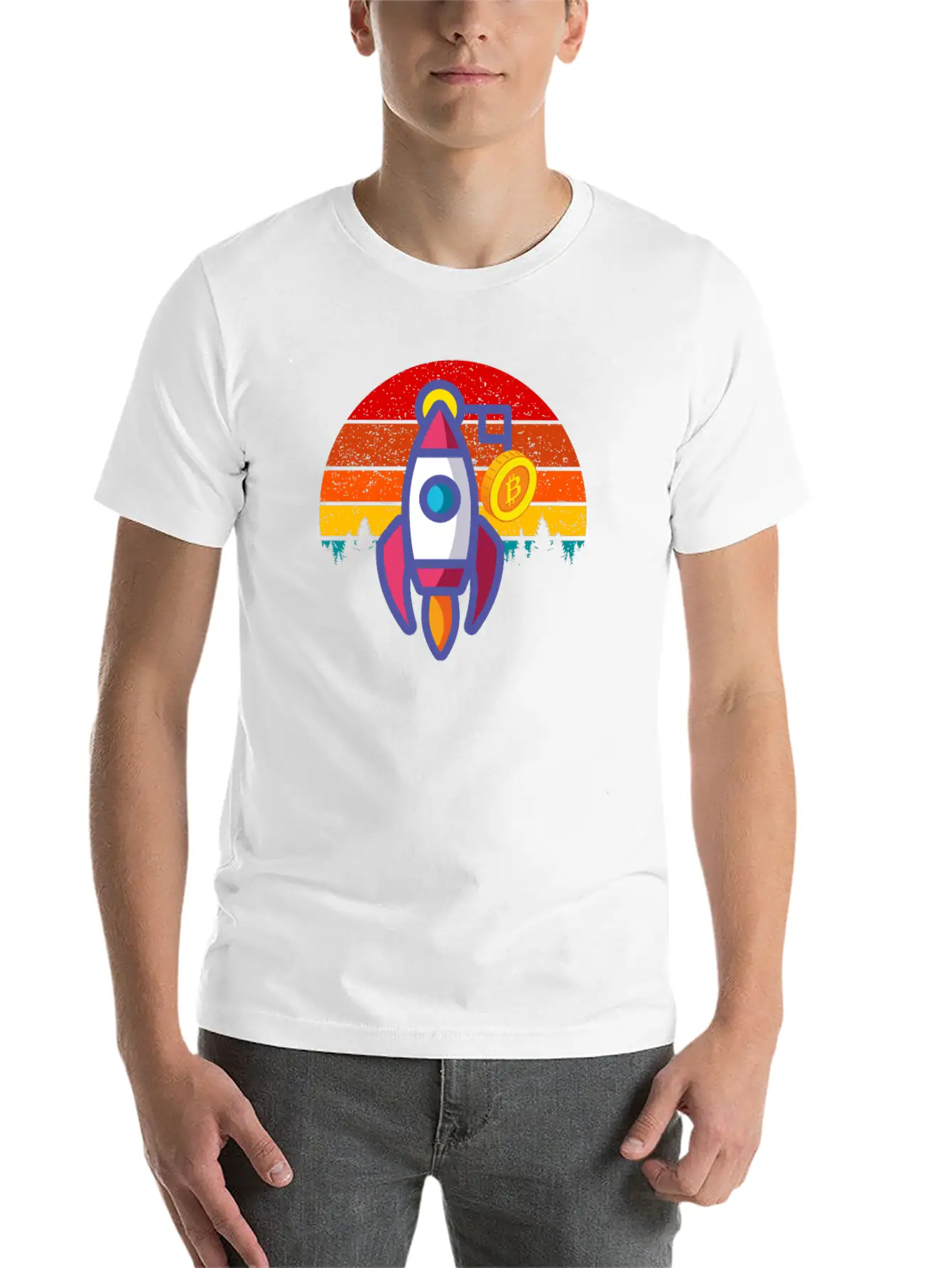 Bitcoin BTC Blockchain To The Moon Cryptocurrency Timeless Short Sleeve Tee – Comfy And Minimalist Design