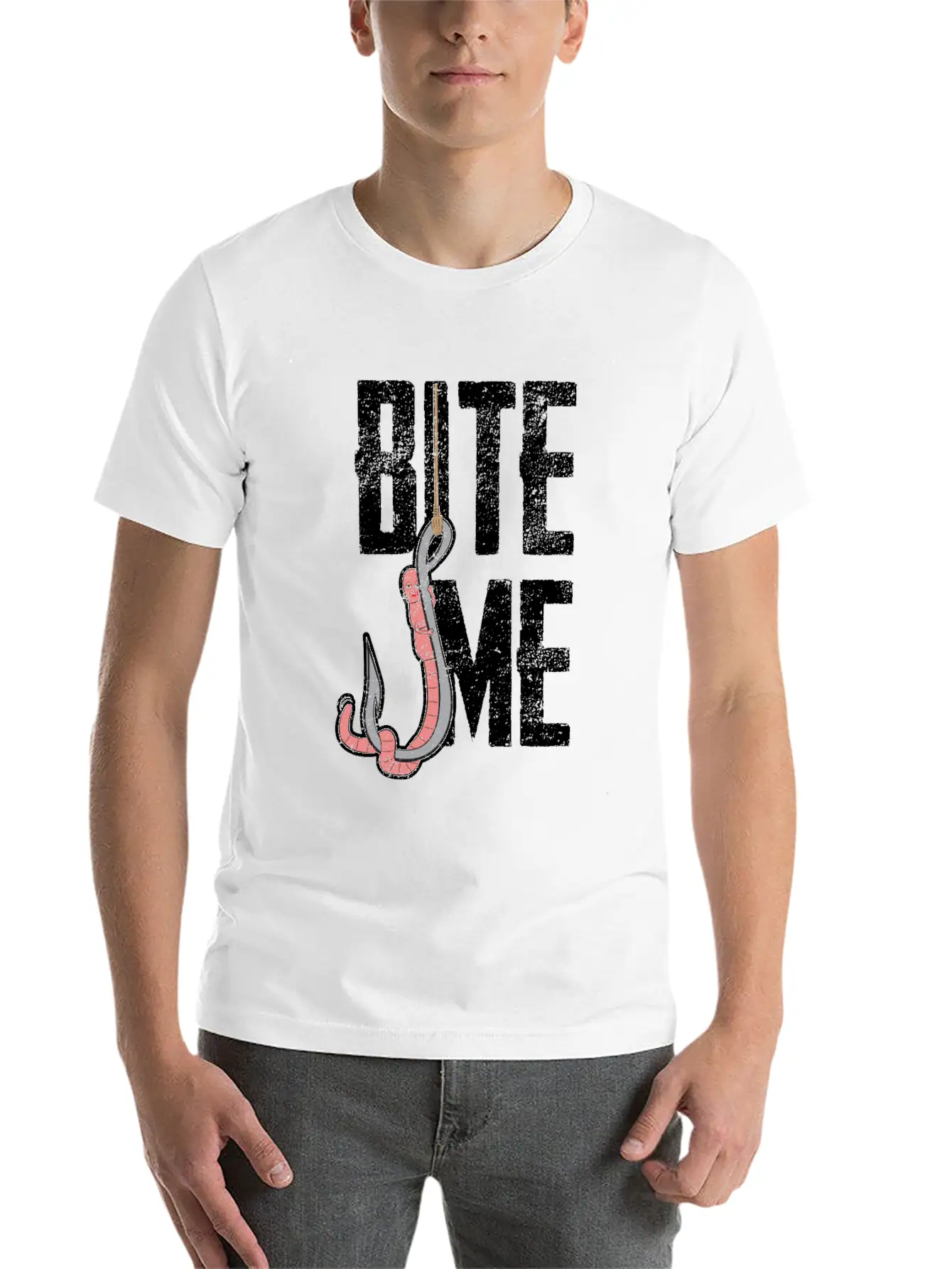 Bite Me - Worm On The Hook Fishing Essential Unisex Summer Tee – Soft Cotton Casual Fit