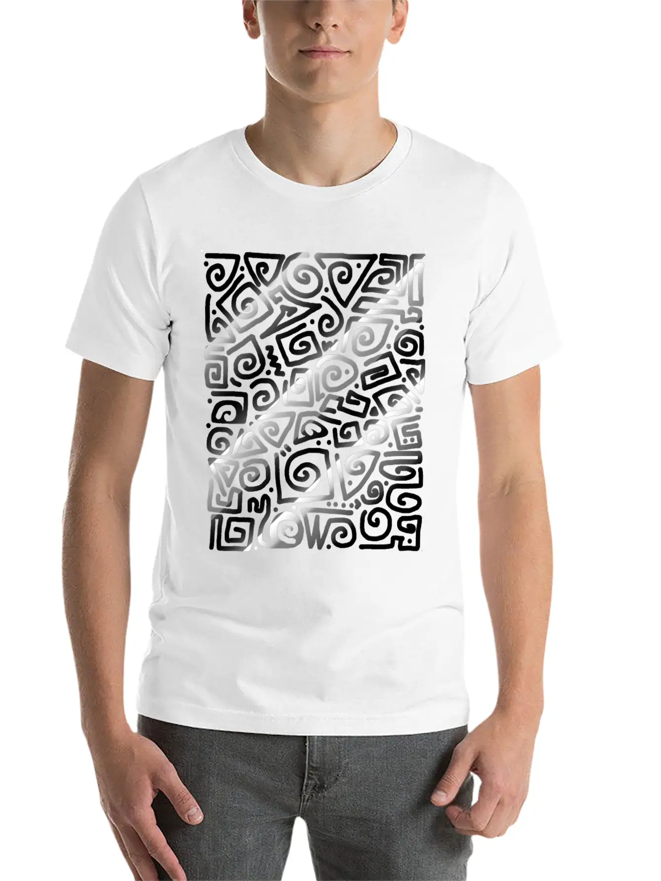 Black Spiral Doodle Art Unisex Short Sleeve Soft Cotton T-Shirt – Casual Everyday Wear