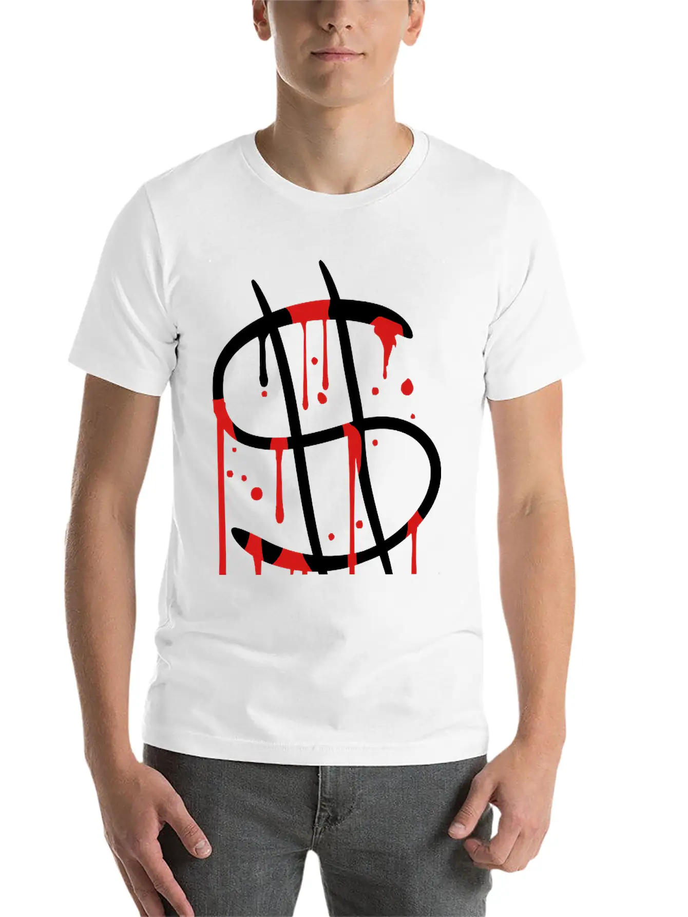 Blood Drops Graffiti Wet Spray Dollar Symbol Sign Unisex Casual T-Shirt – Clean Design For Daily Comfort