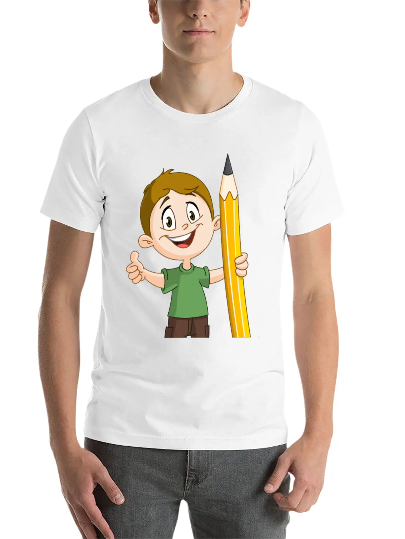 Boy Holding Big Pencil Basic Graphic T-Shirt – Daily Comfort In Soft Cotton
